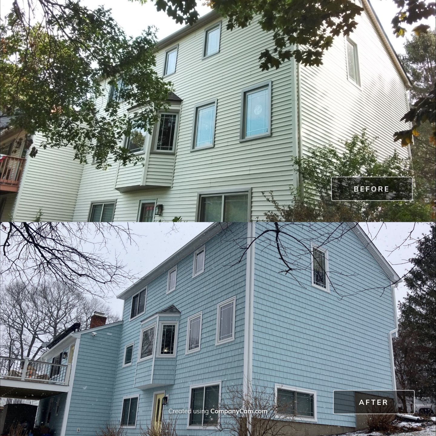 Beautiful Siding transformation using Cert. Cedar Impressions D/7 Perfection, Straight Bottom, Bermuda Blue by DiGiorgi Roofing and Siding Inc