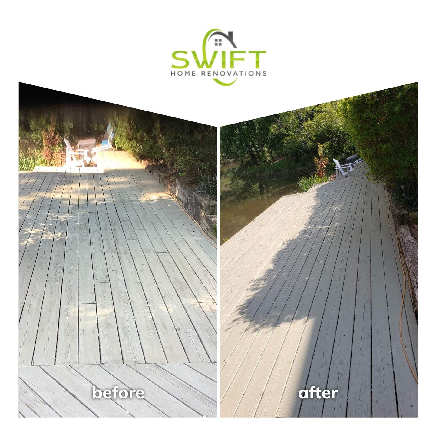 Roswell Deck Restoration Featuring Pressure-Treated Wood and Grey Finish by Swift Home Renovations 