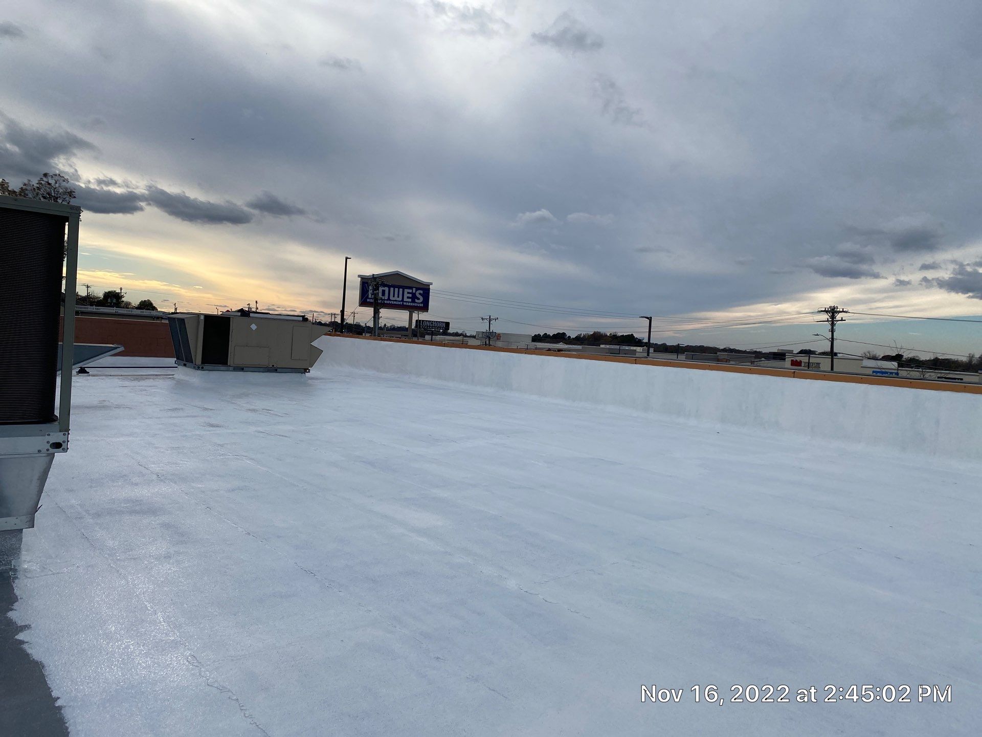 Commercial Coating using Poly Urerthane and Silicone Coating by Just In Time Roofing and Restoration
