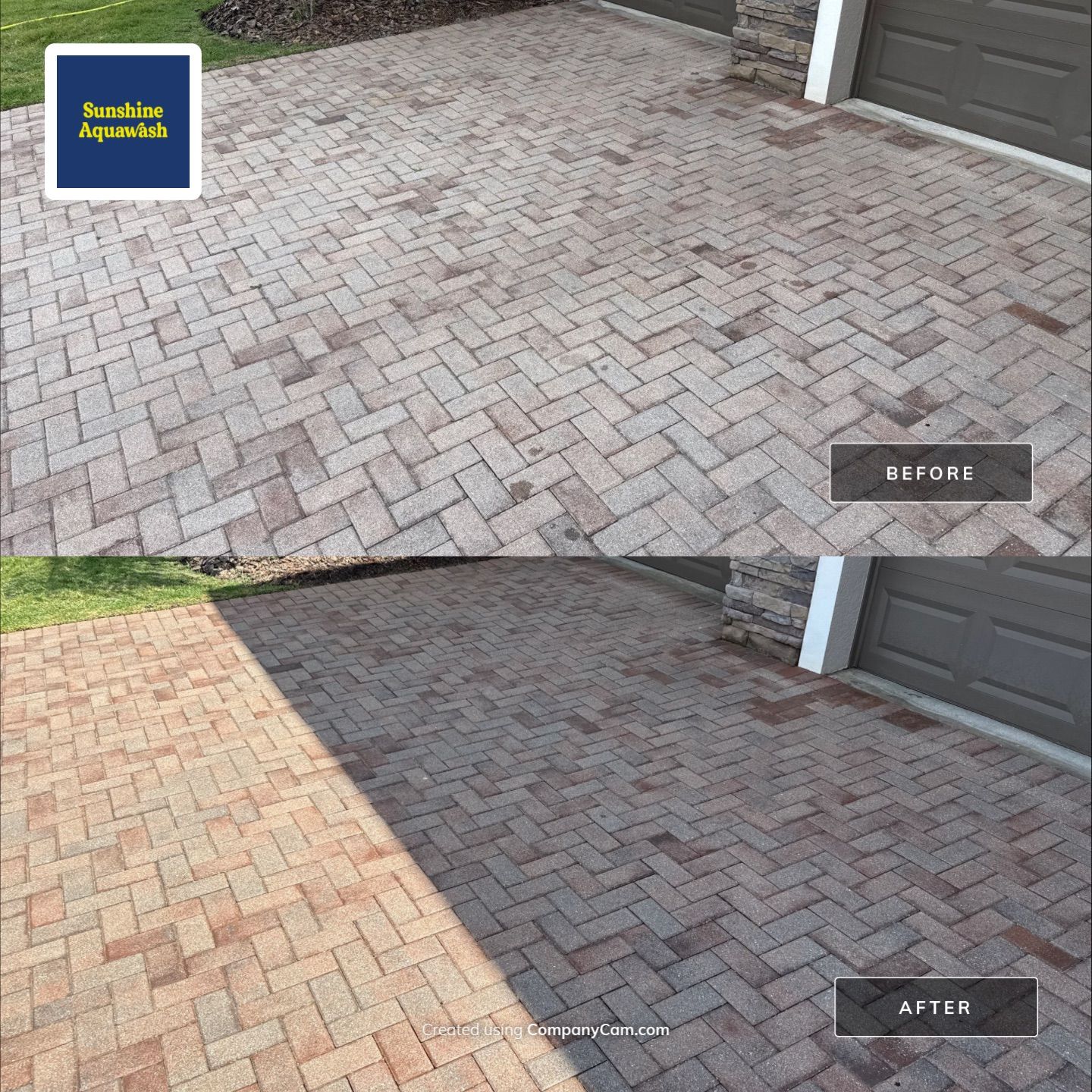 3-Car Paver Driveway & Entryway Cleaning | Oakleaf Hammock Community, Ellenton, FL by Sunshine AquaWash