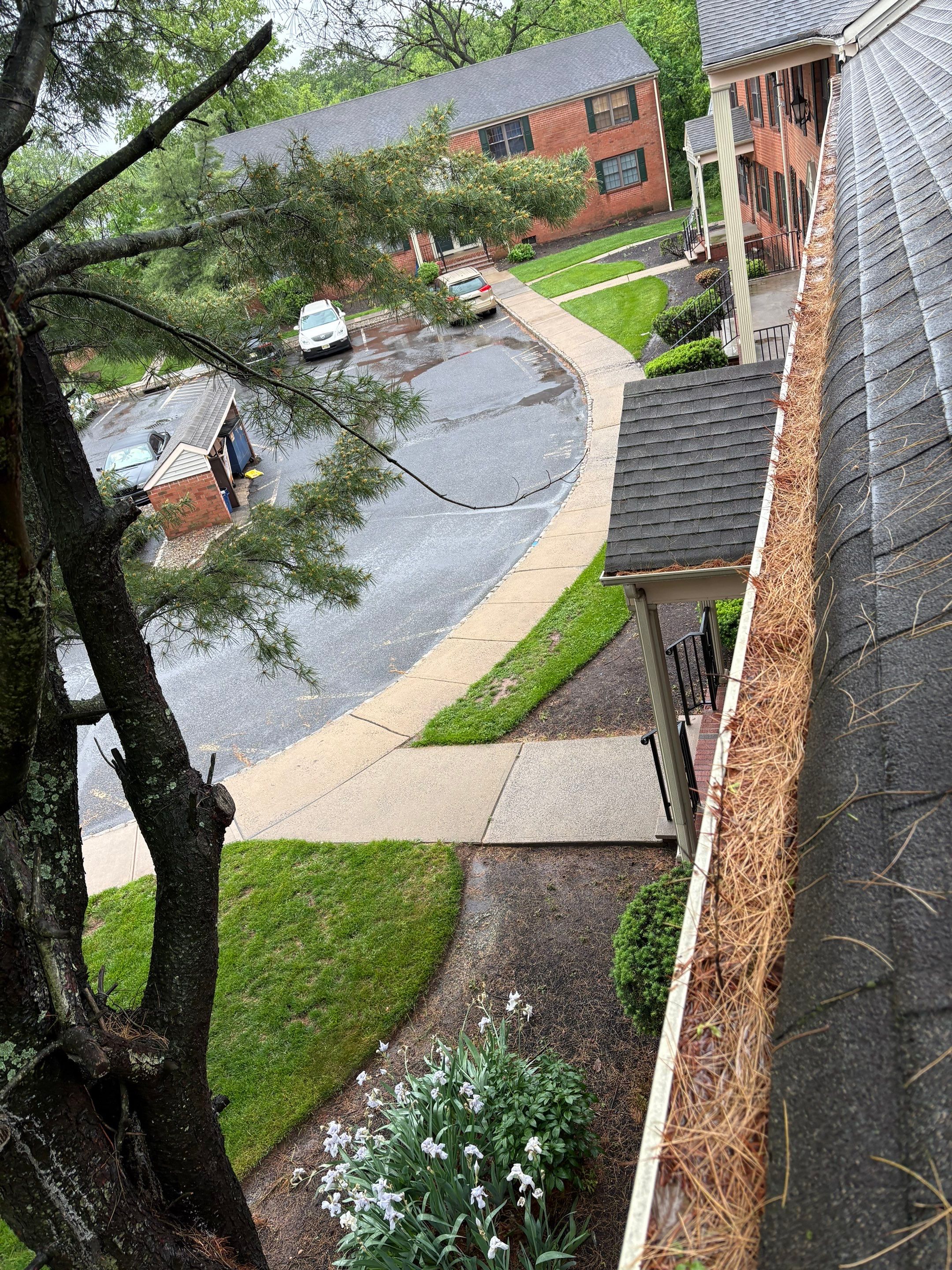 Commercial gutter cleaning Newark before photo with filled gutters