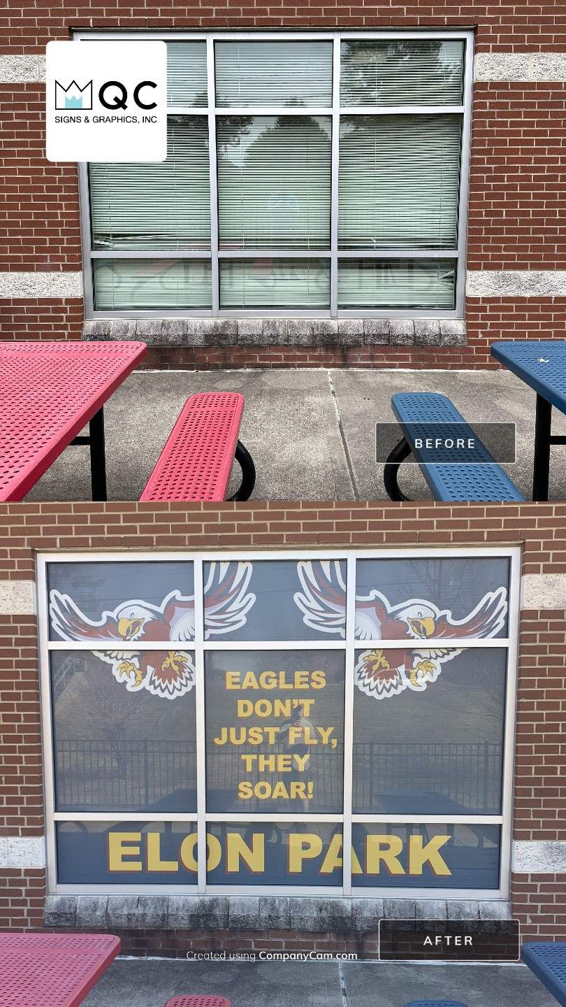 Elon Park Elementary - Window Safety Film Installation with Custom Graphics by QC Signs and Graphics