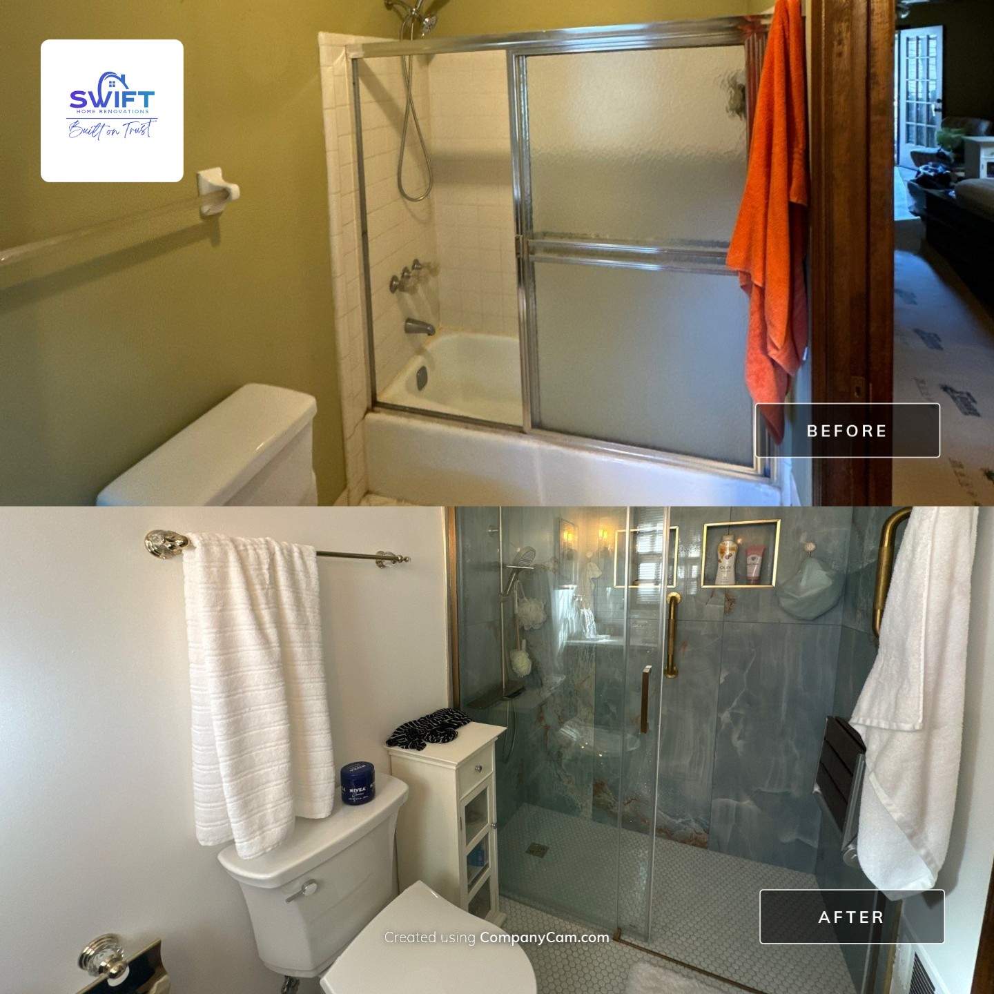 Modern Riverdale Bathroom Renovation Featuring Walk-In Marble Tile Shower by Swift Home Renovations