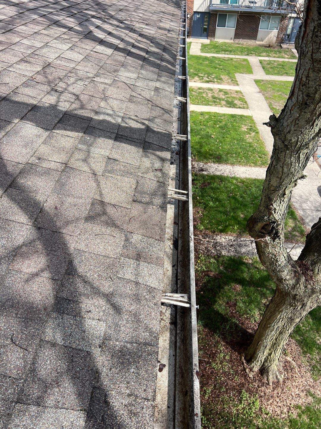 Commercial gutter cleaning Bloomington, IN after photo with clean gutters