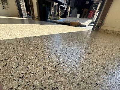 Driftwood Flake Garage Floor Transformation in Coeur d'Alene