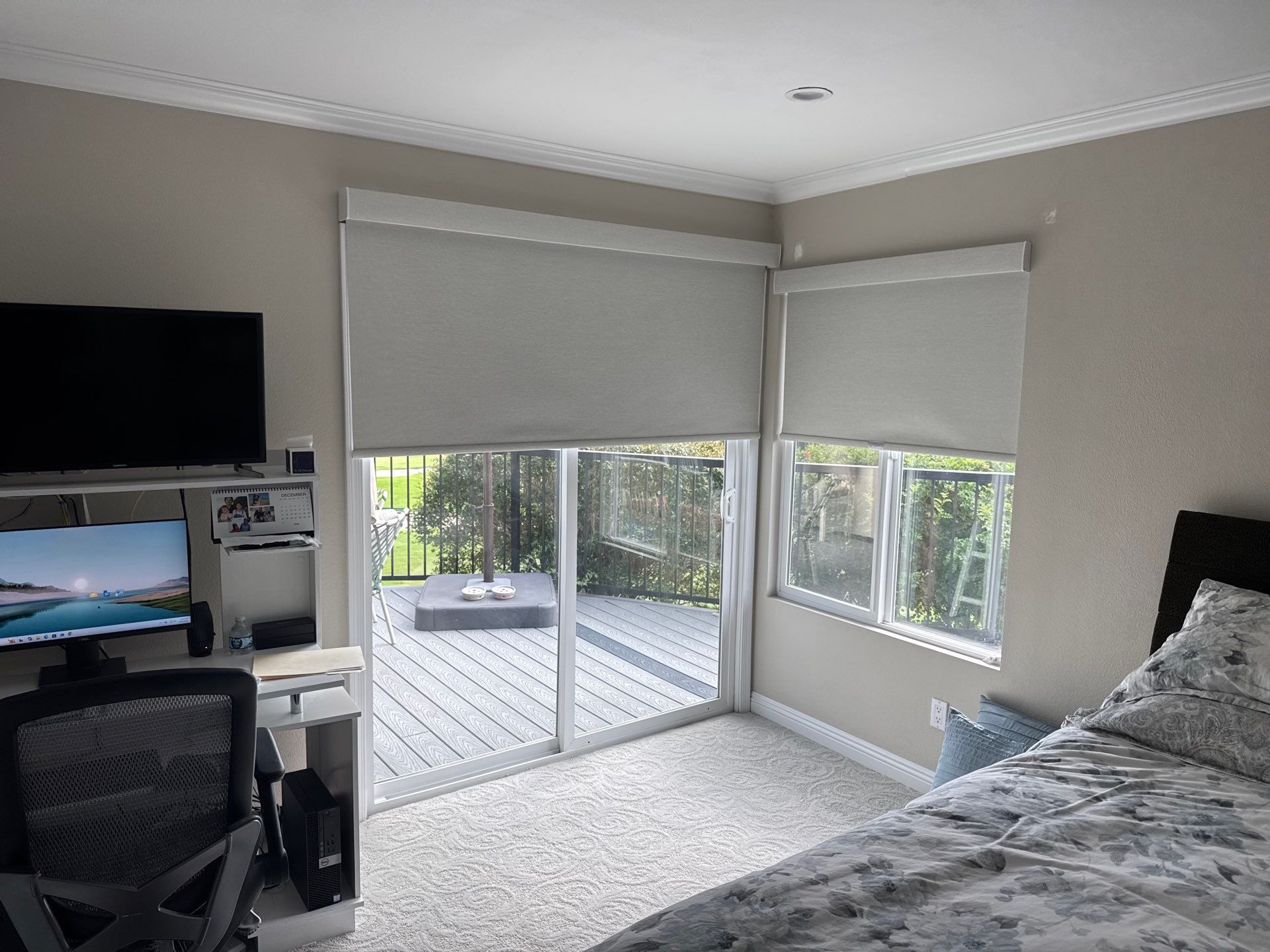 Custom Roller Shade and Floral Pattern Window Covering Installation in Solana Beach by Q Blinds