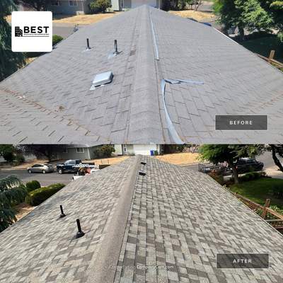 Residential Roofing Installation using Owens Corning Duration Shingles In "Driftwood".