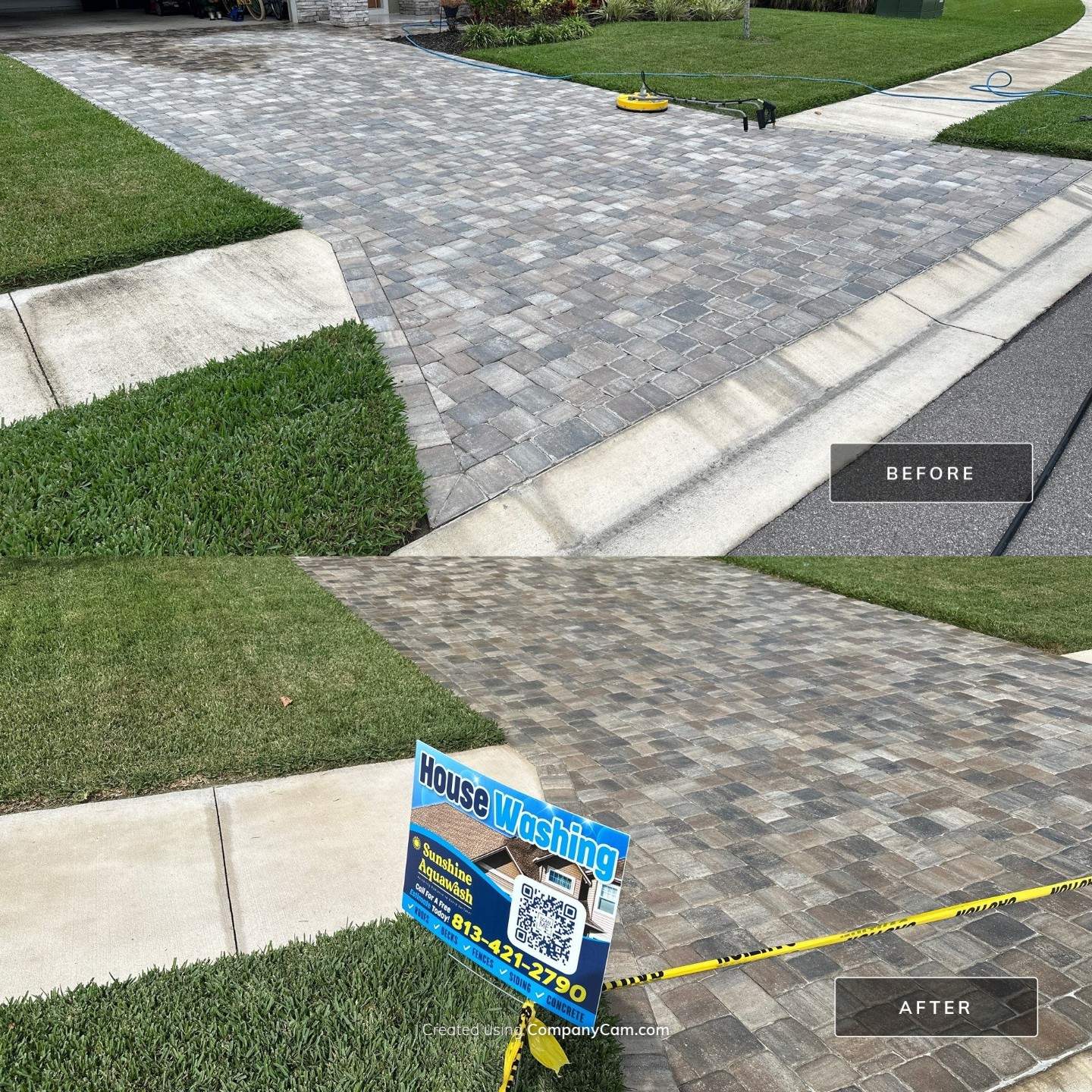 House Wash, Paver Driveway & Sidewalk Cleaning + Sanding & Sealing in Trevesta Community, Palmetto, FL by Sunshine AquaWash