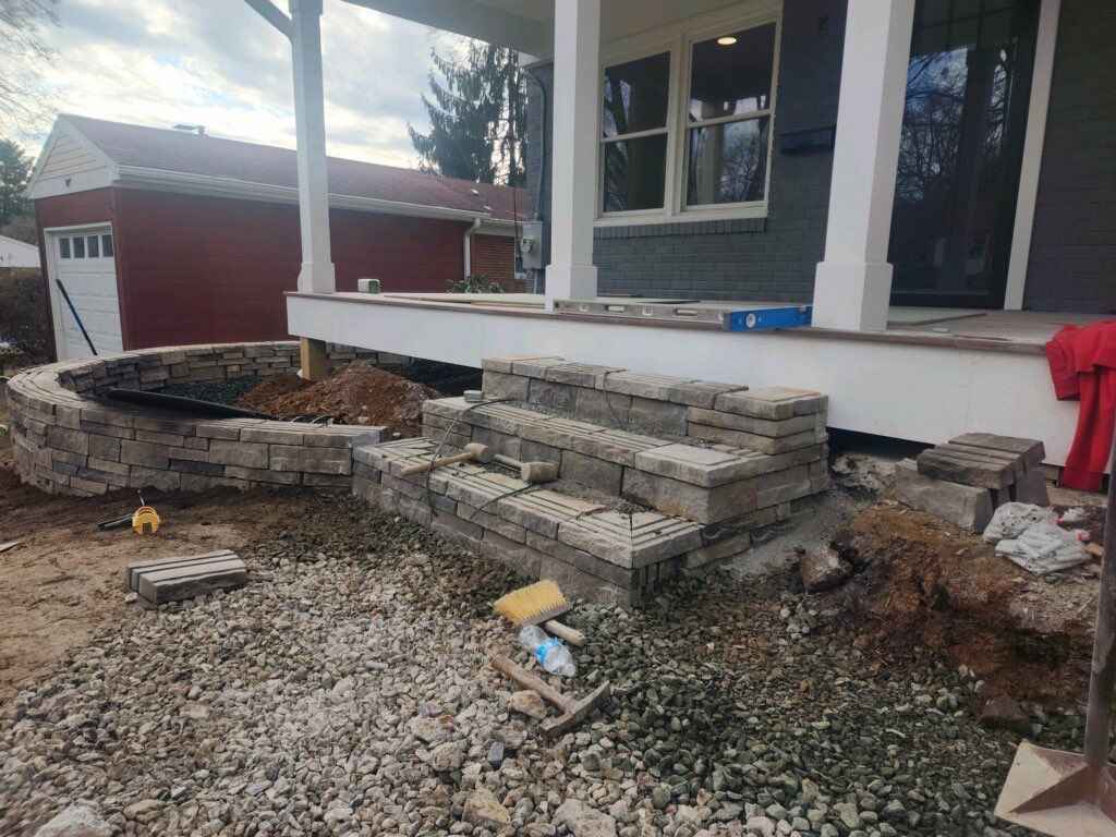 Retaining wall, walkway, small patio and landscape install by The Smet Companies, LLC