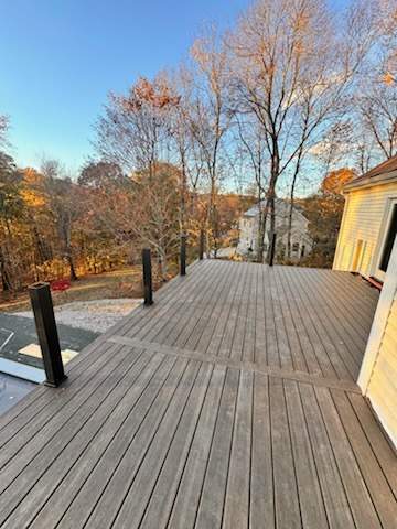 Deck Replacement, Trex Tropical Spiced Rum, Transcend Cocktail rail, Rainescape, pvc wrapped posts by DiGiorgi Roofing and Siding Inc