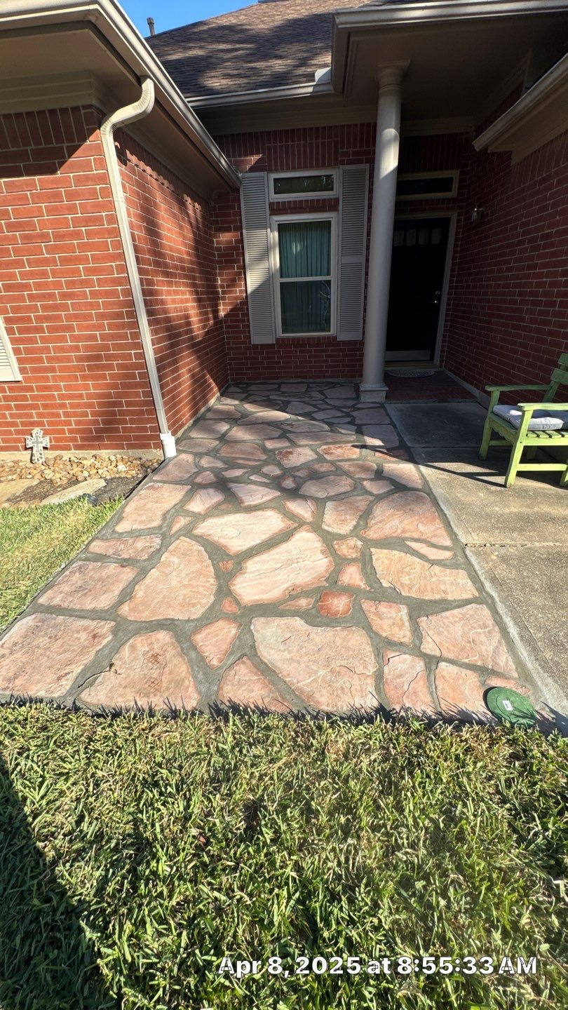 🏡 Mary Gray’s Entrance Transformation — Flagstone, Trim & Gutter Service by Texas Urban Elements