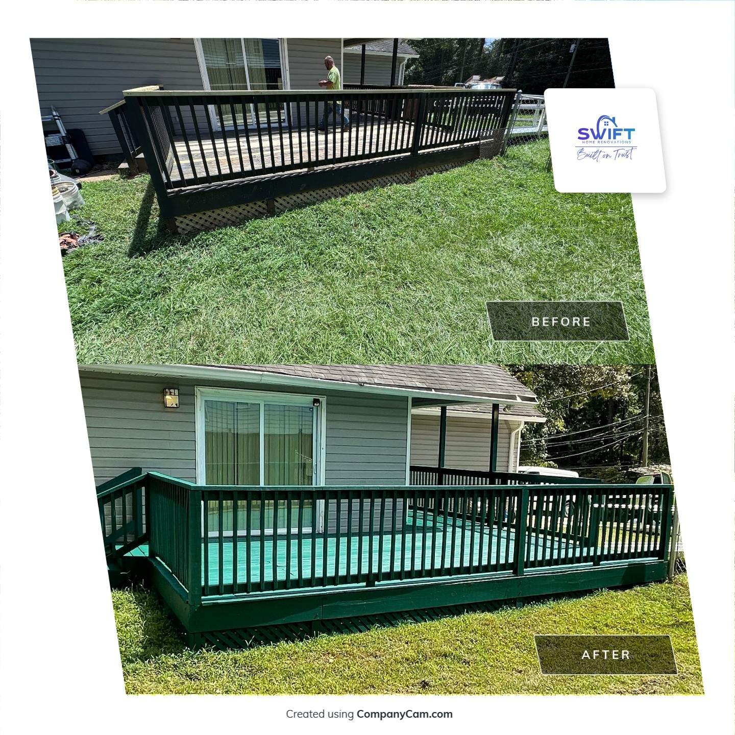 Deck Refinishing and Exterior Painting with Custom Green Finish in Decatur by Swift Home Renovations