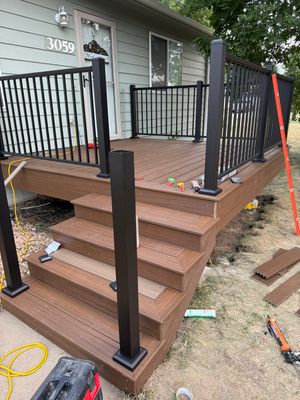 Sioux Falls Front Entry Composite Deck Build with Metal Railings