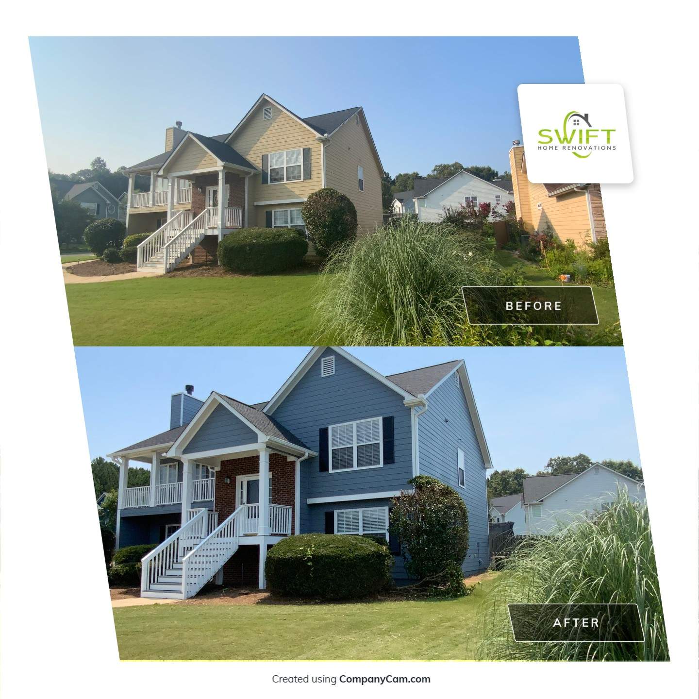 Comprehensive Exterior Painting for Cartersville Home with Blue Siding Transformation by Swift Home Renovations