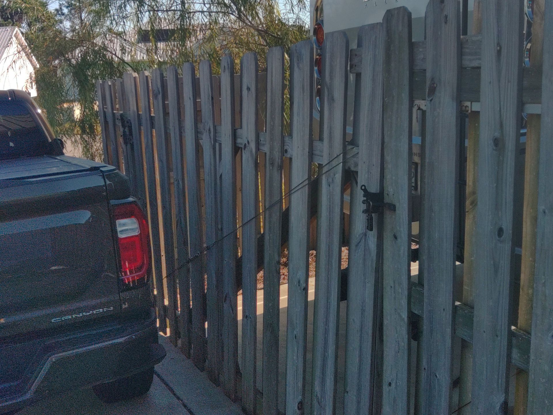 6' WOOD PRIVACY WITH 14' DOUBLE DRIVE GATE using PRESSURE TREATED PINE by Hip Square Fence Inc.