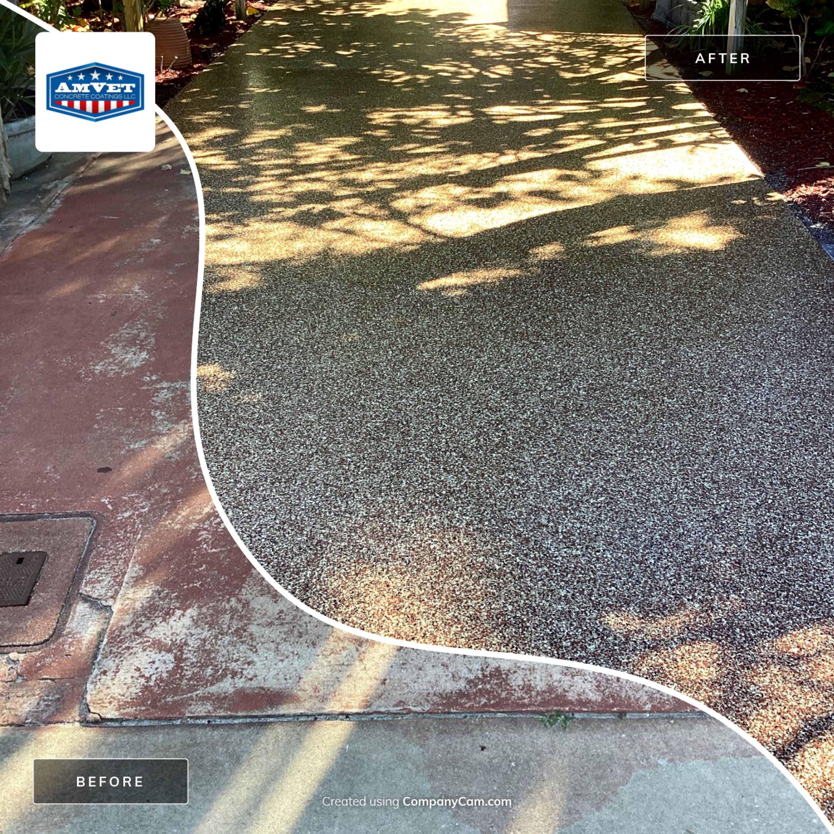 Sidewalks and Porches using Chestnut by Amvet concrete coatings llc