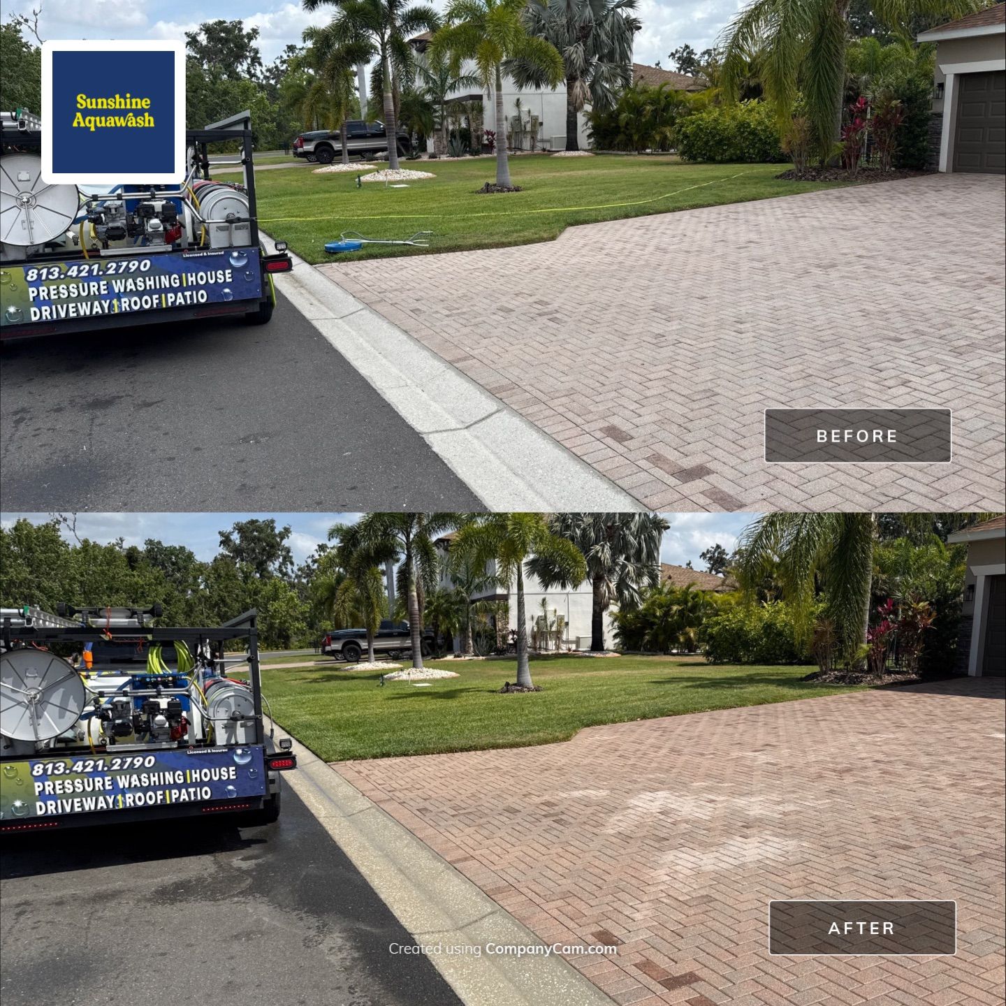 3-Car Paver Driveway & Entryway Cleaning | Oakleaf Hammock Community, Ellenton, FL by Sunshine AquaWash
