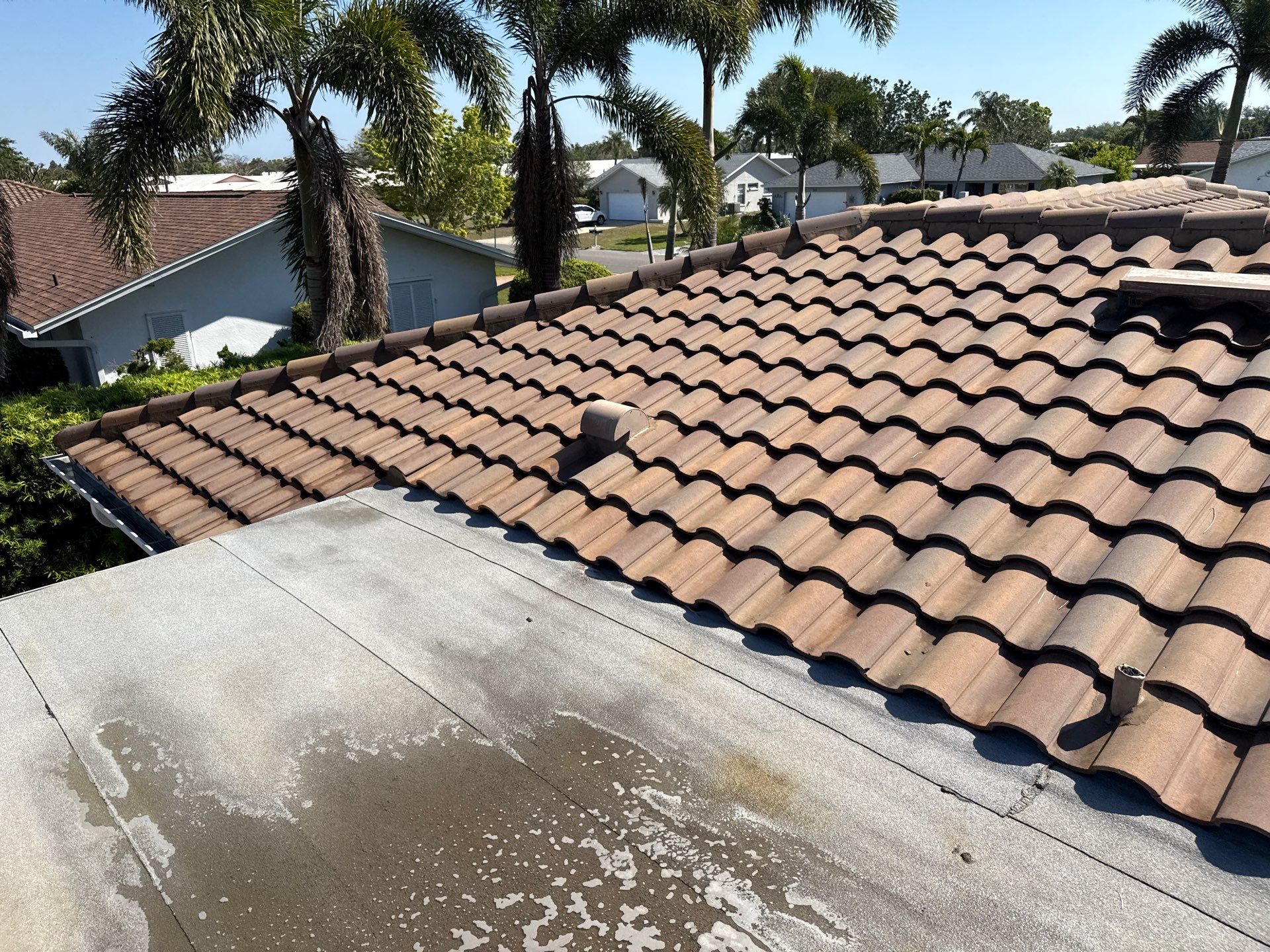 Concrete Tile Roof Cleaning in Village Green – Bradenton, FL | No Walking on Tiles! by Sunshine AquaWash
