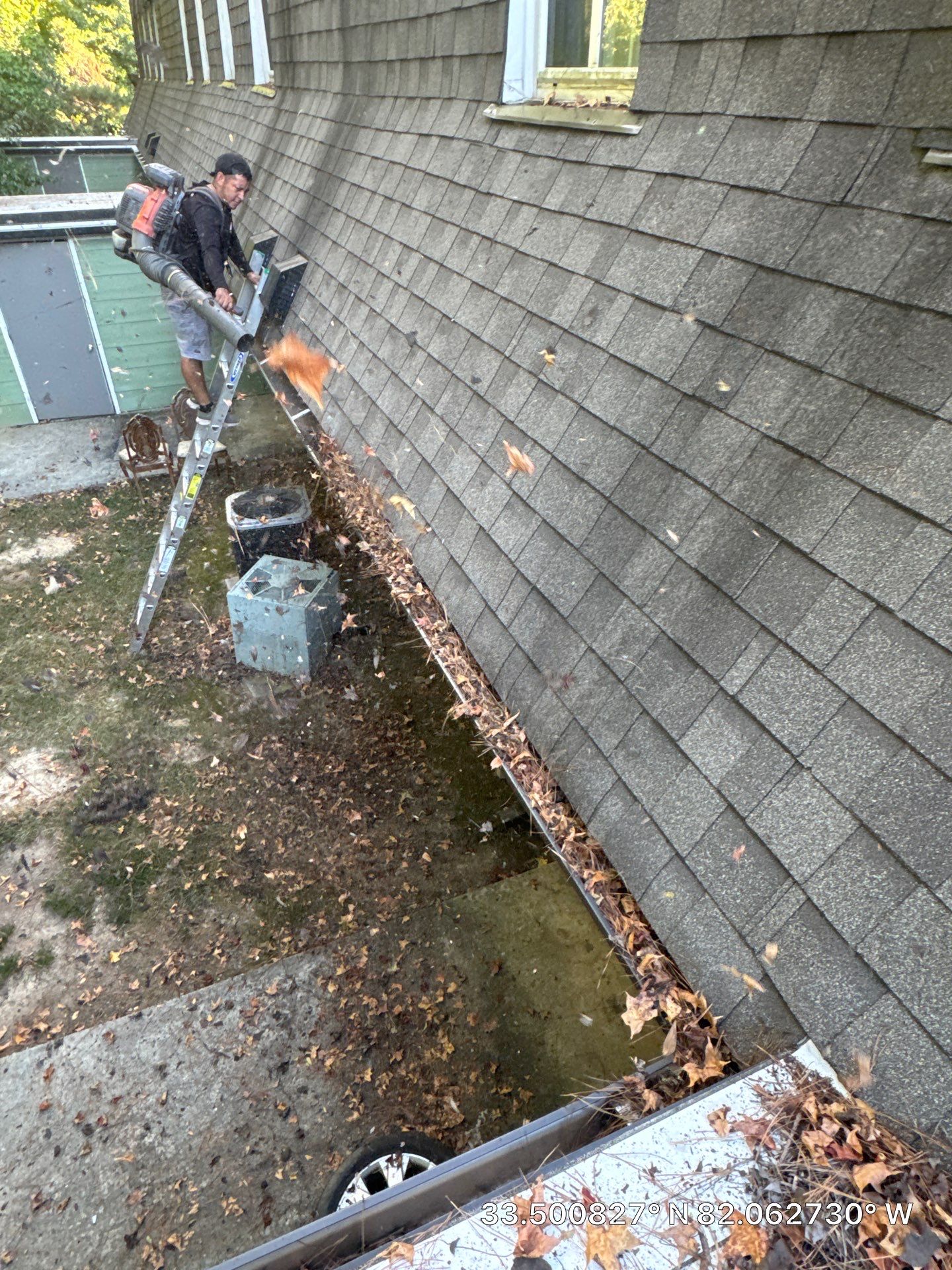 Commercial gutter cleaning Augusta before photo with filled gutters