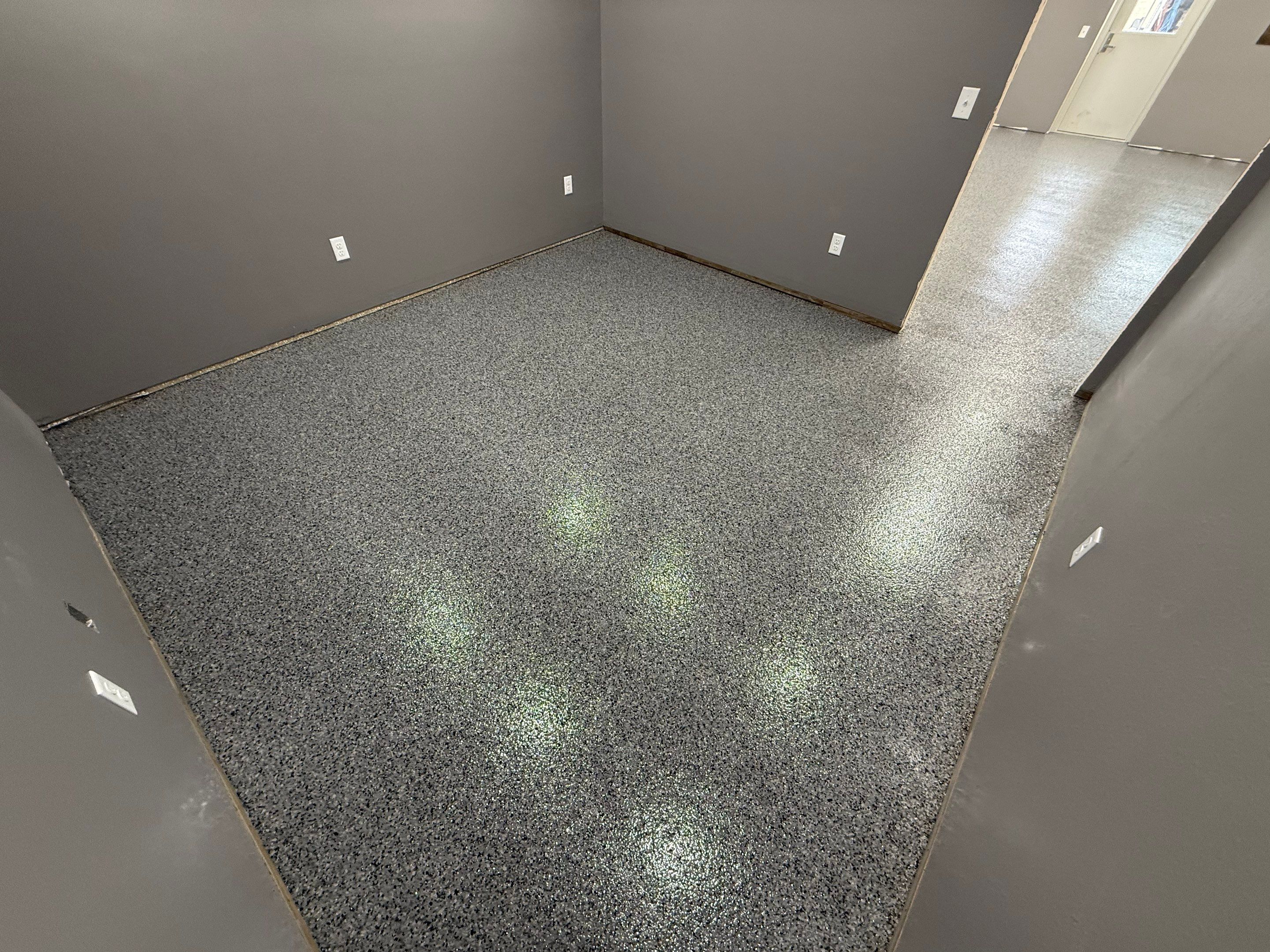 Nightfall Flake Floor Coating Installation in Draper by Select Painting, Coatings & Garage Cabinets