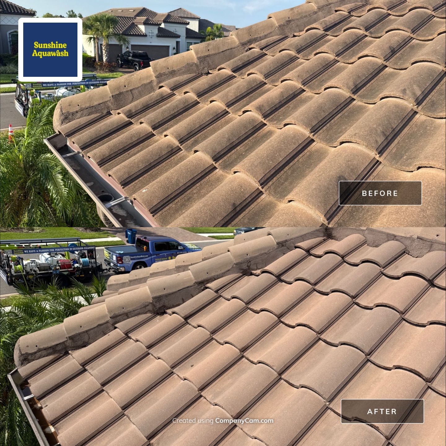 Soft Wash Roof Cleaning – Concrete Tile Roof | Artisan Lakes Esplanade, Palmetto, FL by Sunshine AquaWash