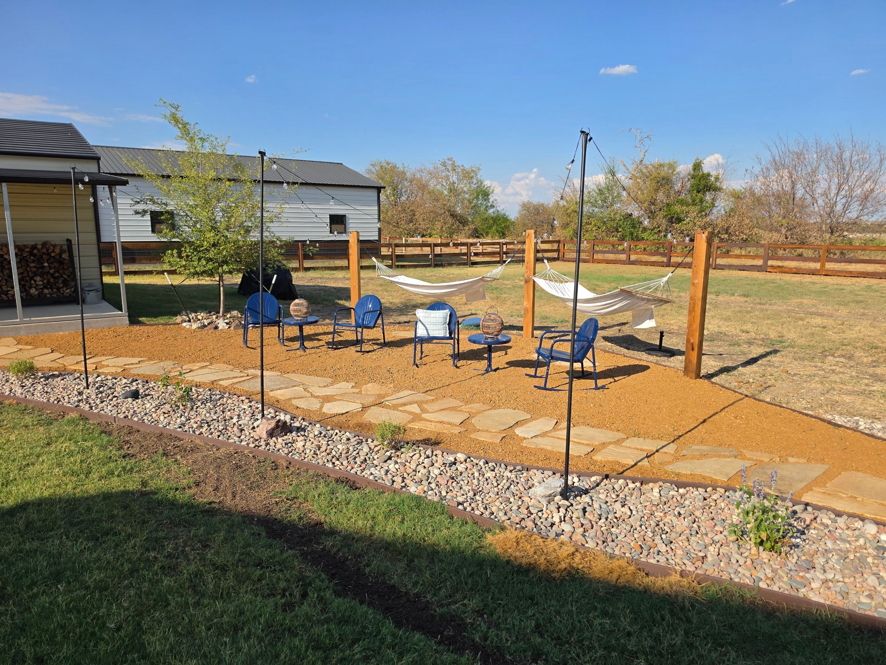 Argyle Residential Landscape Installation with Flagstone Path and Outdoor Seating by Conserva Irrigation NW Dallas