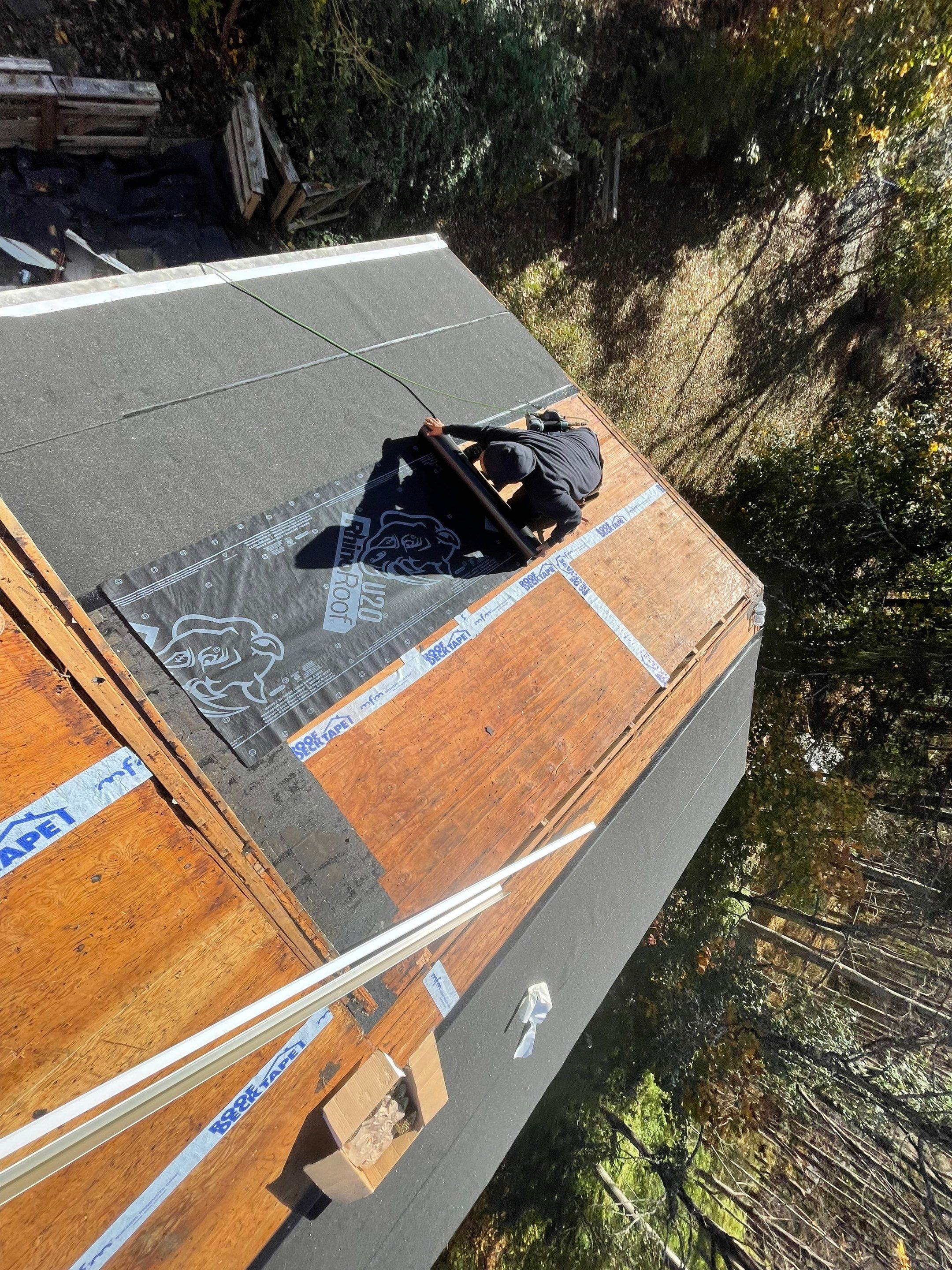 Residential Roofing Installation using Owens Corning TruDefinition Duration AR - Estate Gray & White Double 4 Siding by A Plus Exterior