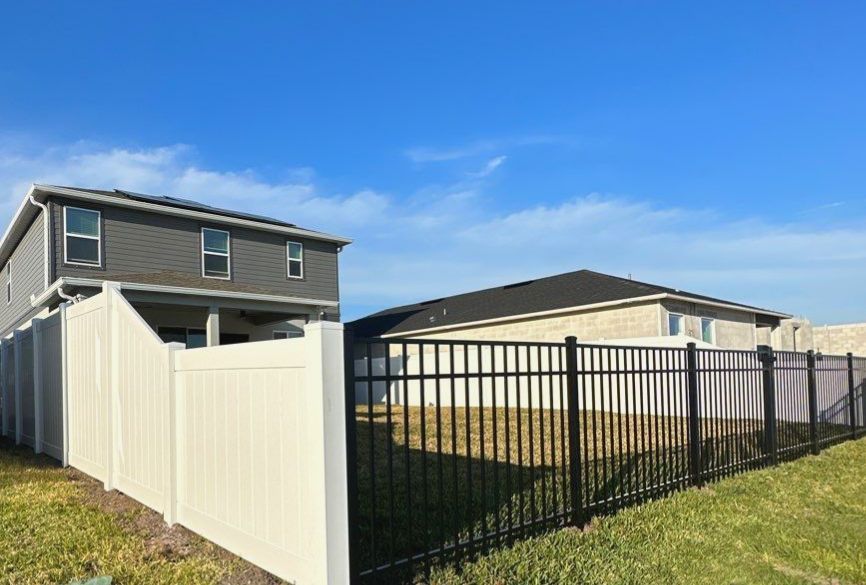Vinyl Fence Installation using Black 3 Rail Aluminum and Vinyl Privacy Fence  by Asap fence and gates, LLC