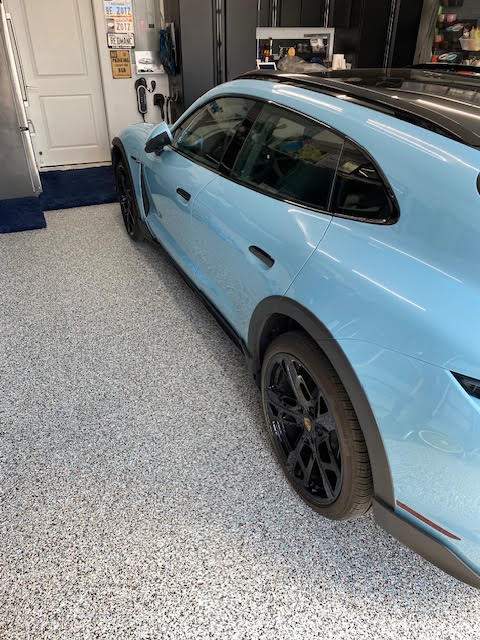Garage Transformation using Custom domino w/ baby blue by Croc Coatings, LLC