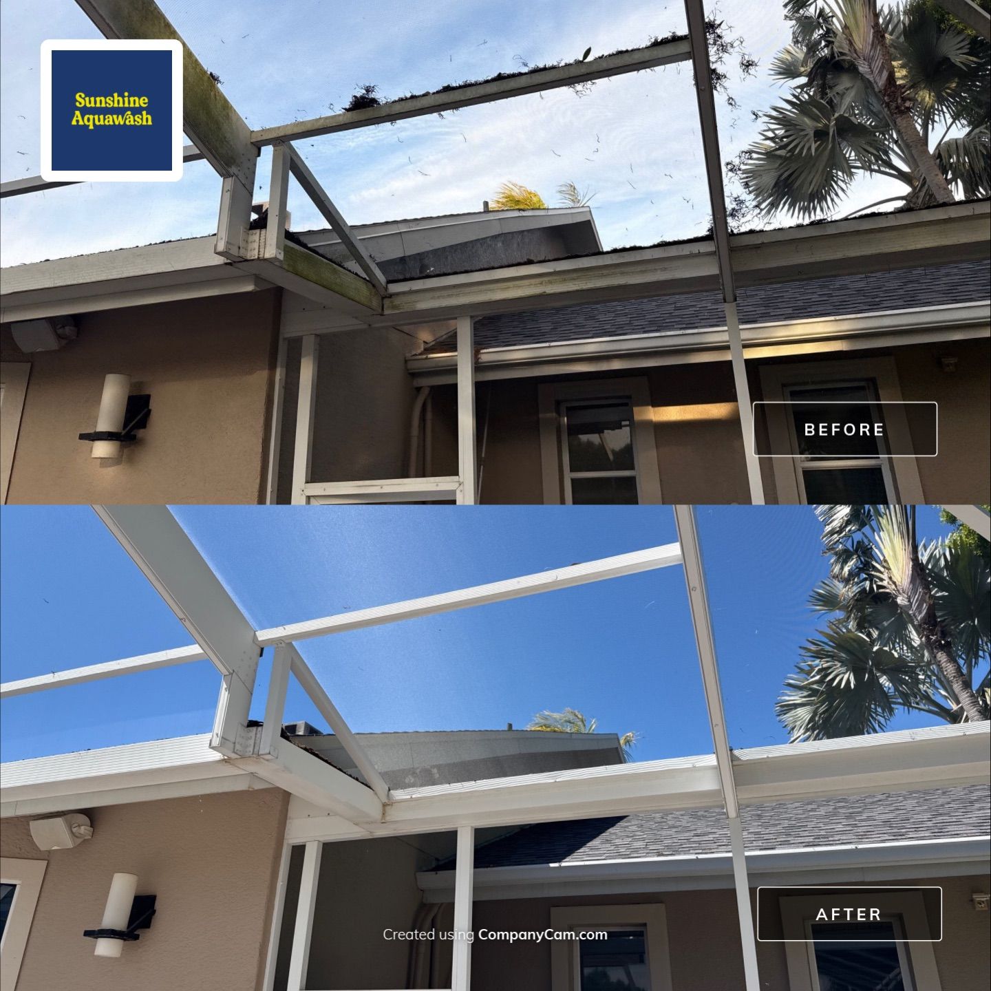 Large House Wash & Pool Cage Cleaning with Heavy Mud Dauber Nest Removal – Bradenton, FL 34209 by Sunshine AquaWash