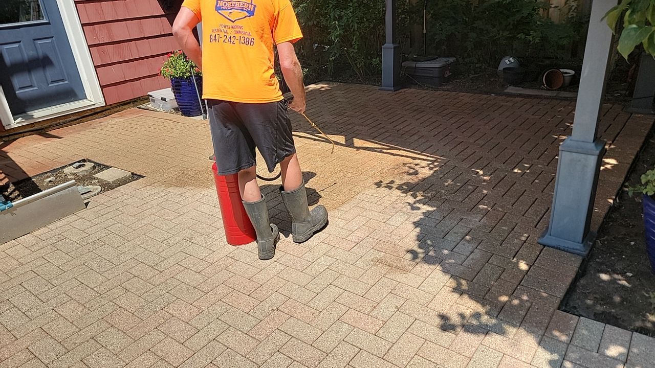 Brick paver clean, sand and seal. using Surebond SB-1300 by Northern Power Washing LLC.