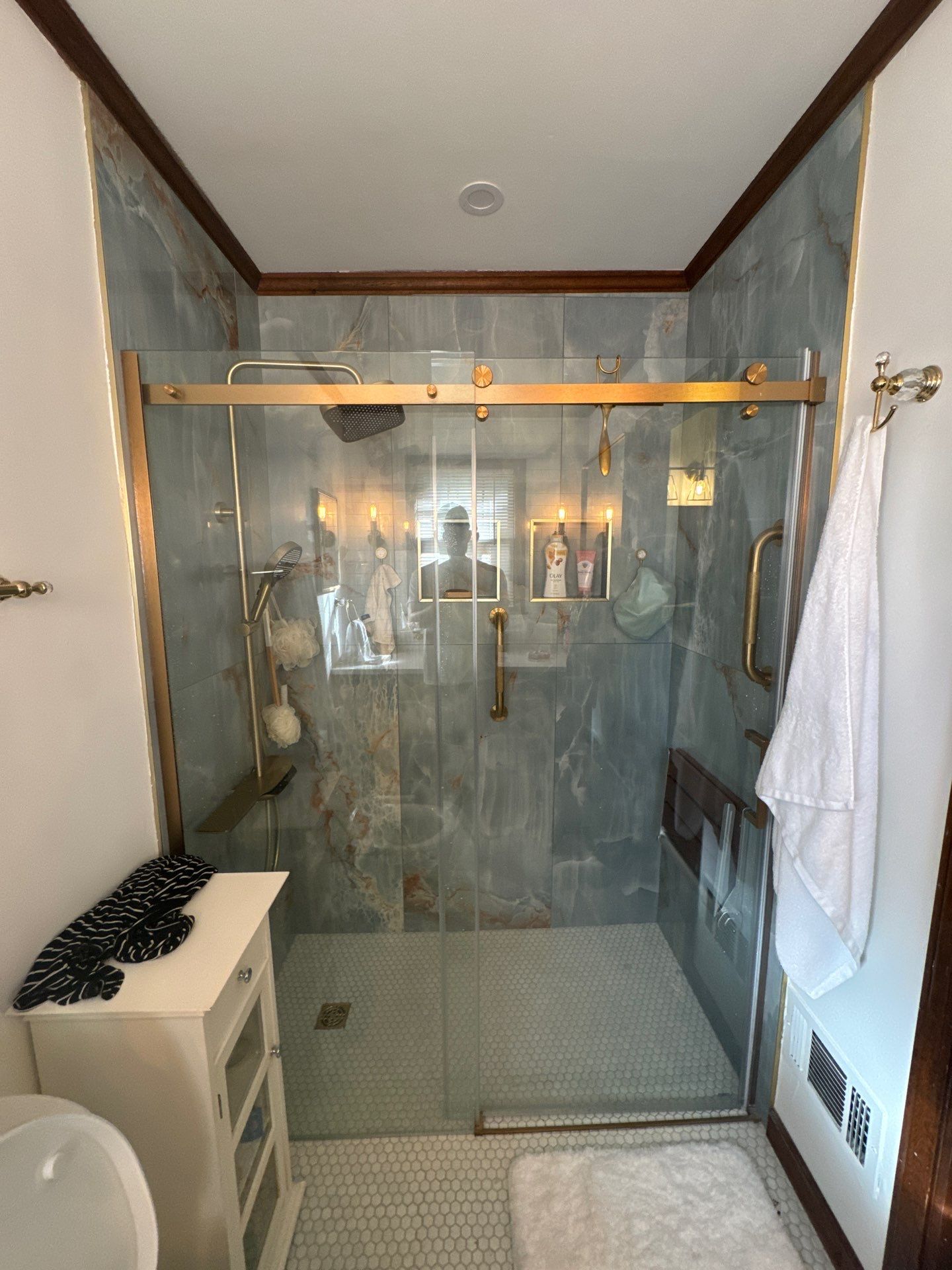 Modern Riverdale Bathroom Renovation Featuring Walk-In Marble Tile Shower by Swift Home Renovations