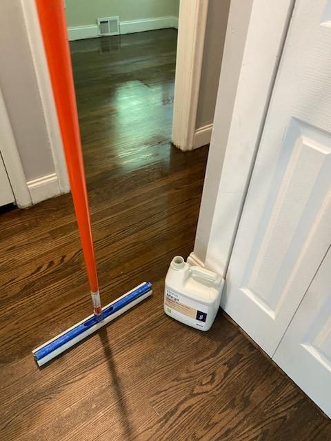 Sand & Refinish Red Oak with Duraseal Jacobean and Bona Mega Satin Finish using Dureaseal Jacobean and Bona Mega by Footprints Floors Morristown