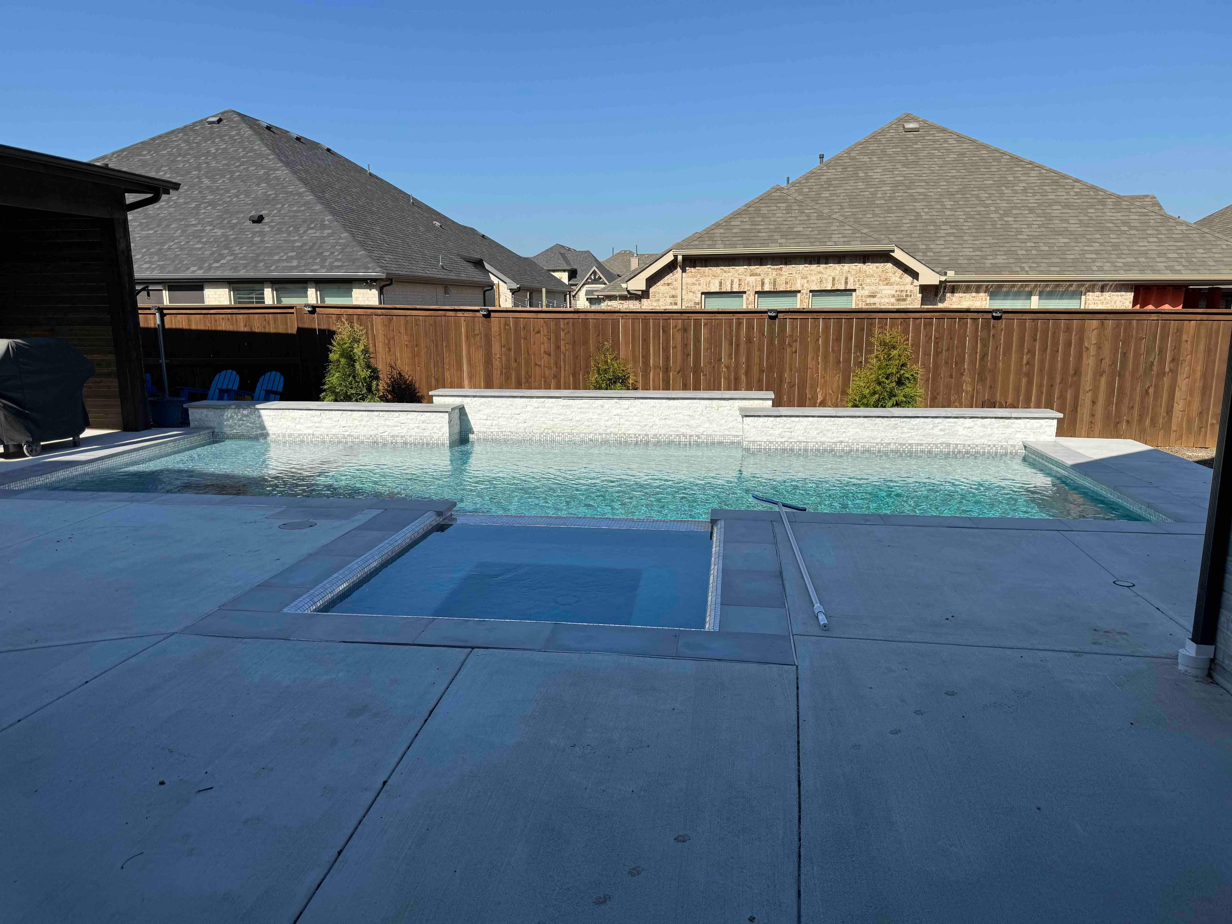 Geometric Pool with Tanning Ledge and Cabana by Pinnacle Pools and Spas - DFW