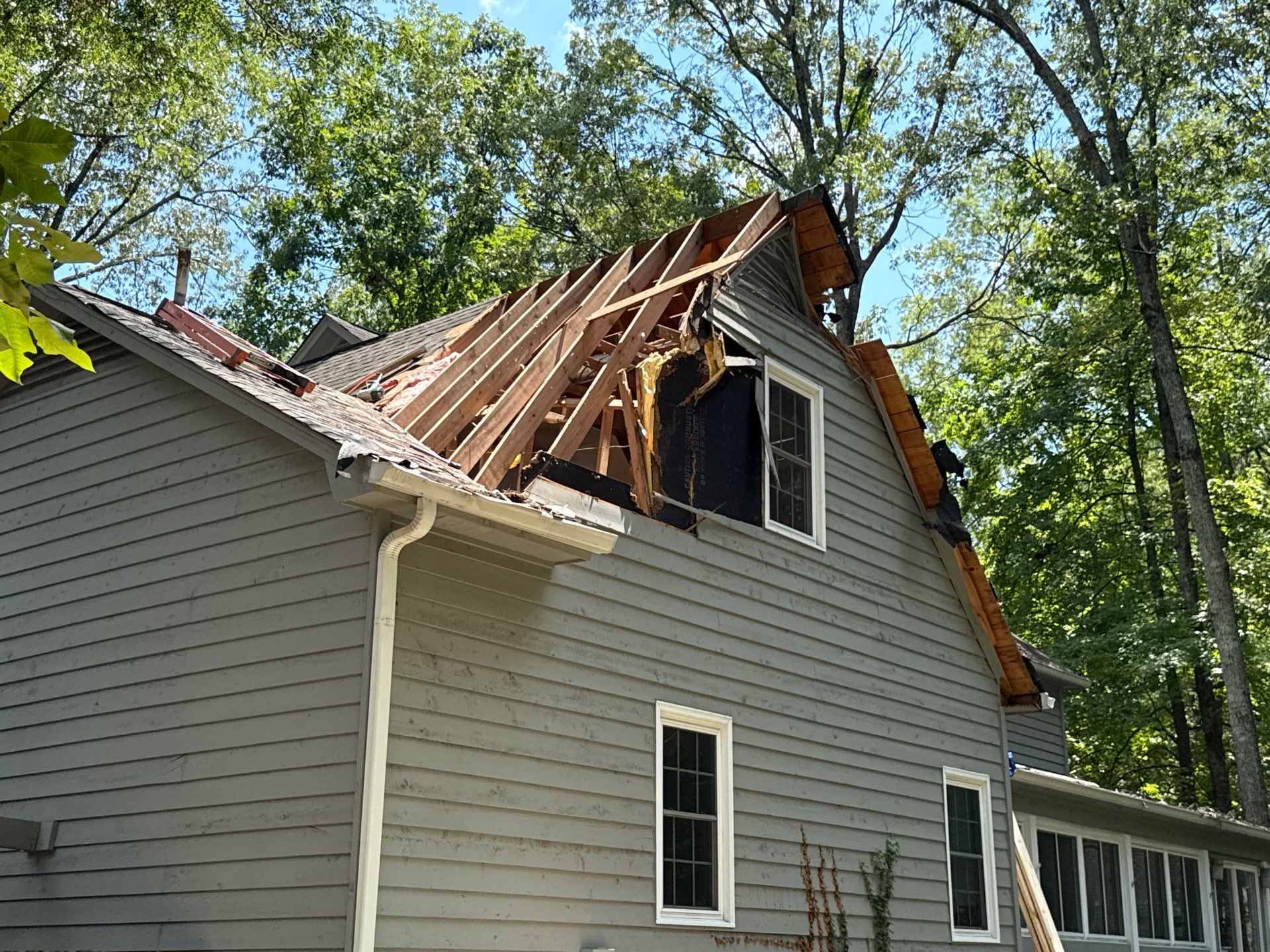 Collierville Roof Replacement Following Major Tree Impact Damage with interior repairs by Revival Roofing Services