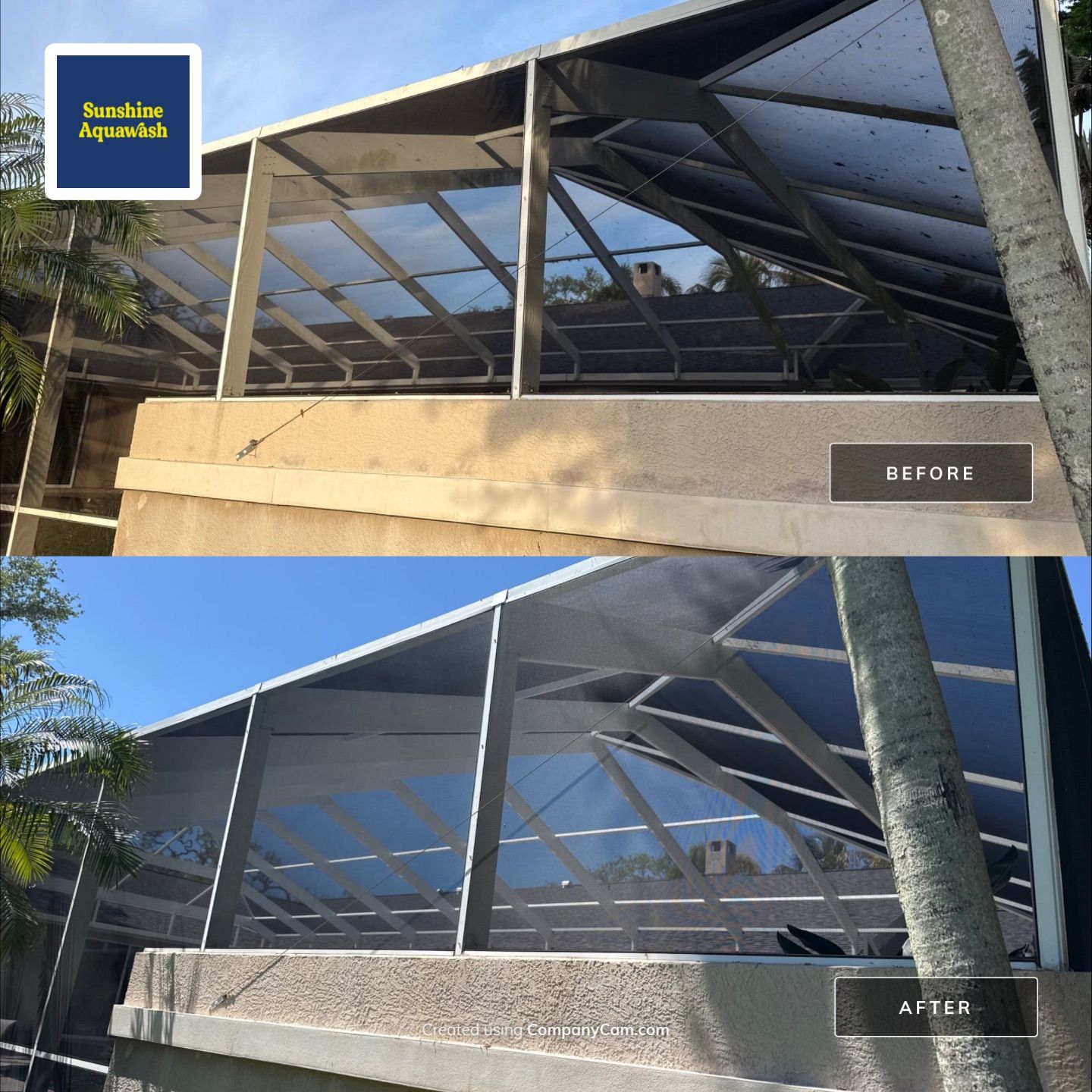 Large House Wash & Pool Cage Cleaning with Heavy Mud Dauber Nest Removal – Bradenton, FL 34209 by Sunshine AquaWash