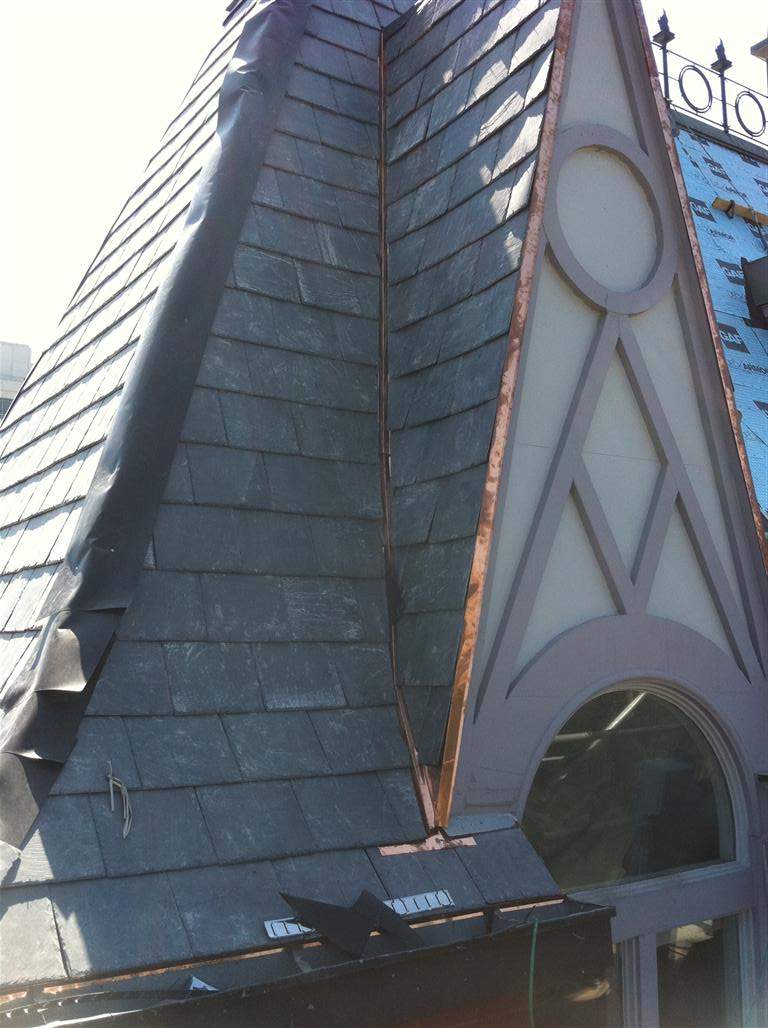 Historic Building ROOF REPLACEMNT with GAF TruSlate  on steep slop and Versico 60mil TPO on flat roof by Gorilla Exteriors Contracting, LLC