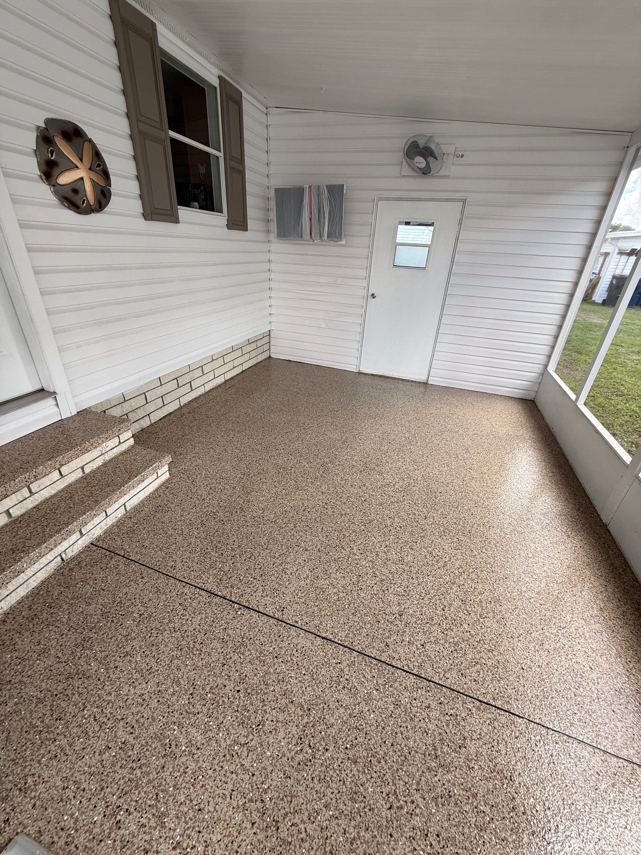Patio Concrete Coating Using Pecan Flake by Performance Floors & Coating