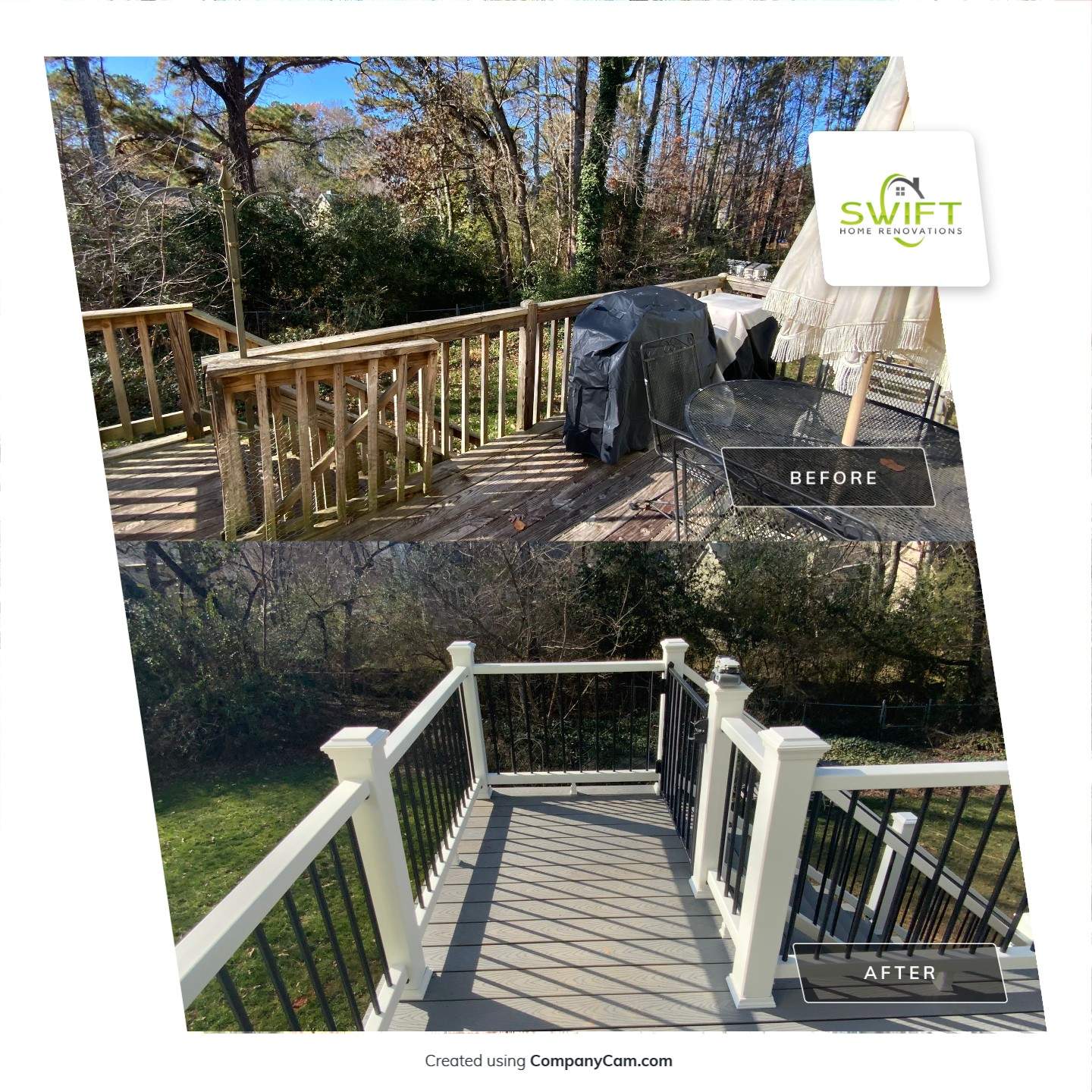 Elevated Grey Composite Deck Installation in Woodstock, Georgia by Swift Home Renovations