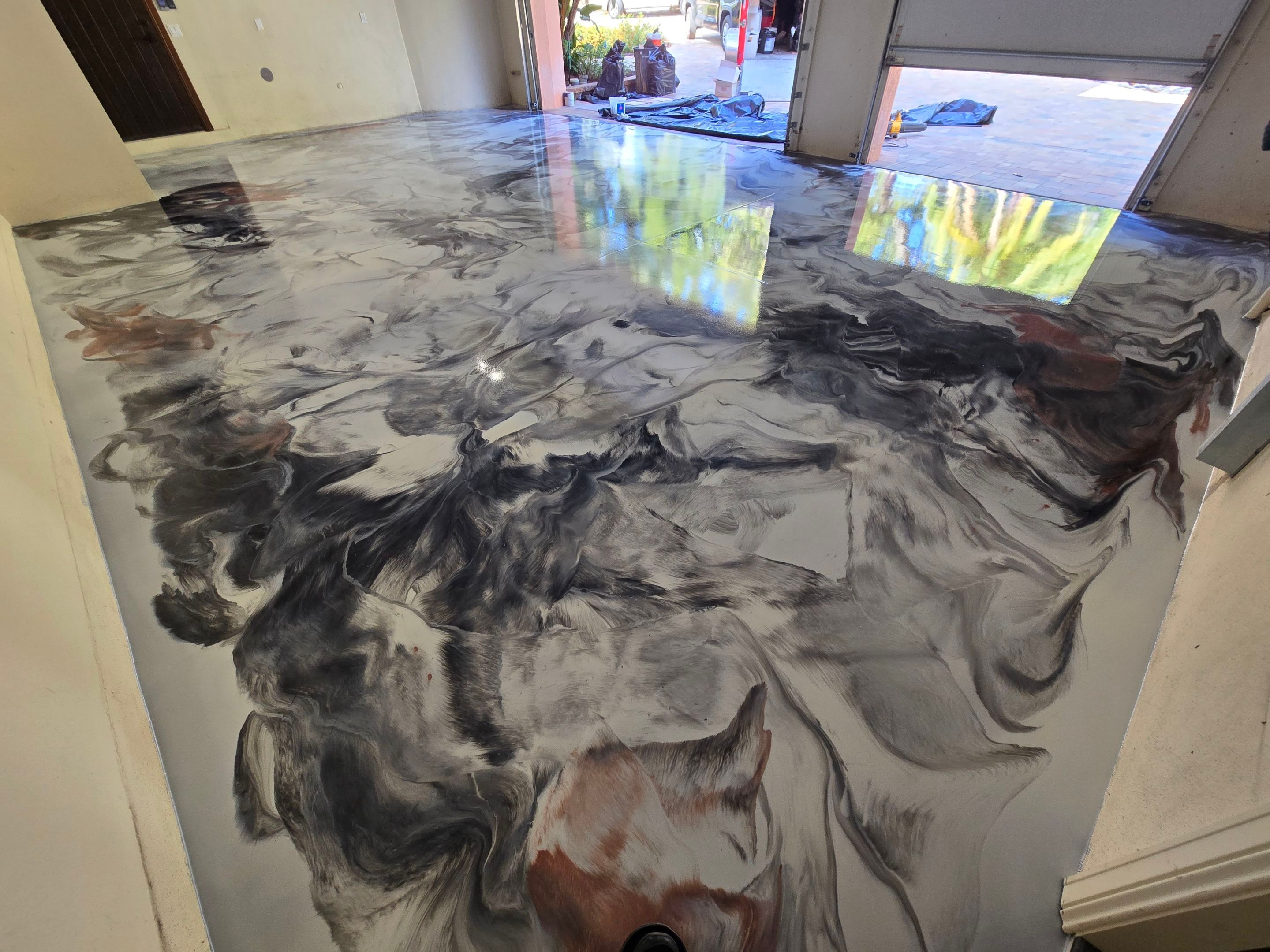 High-Gloss Black & White Metallic Marble Finish by Performance Floors & Coating