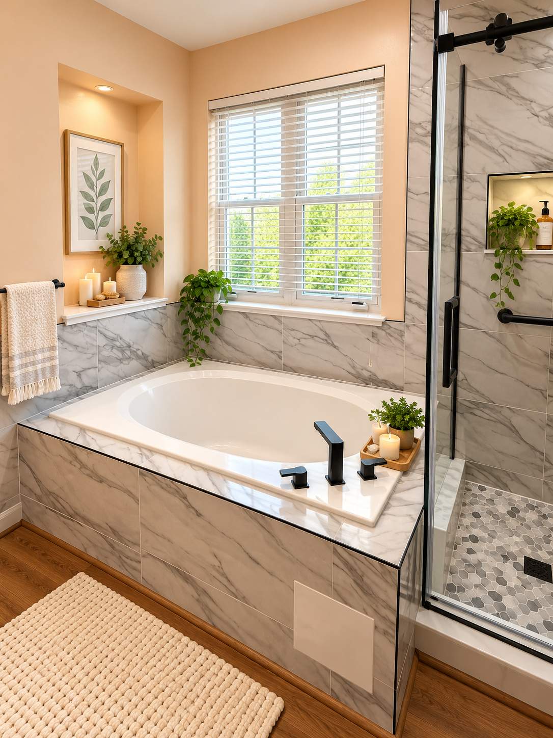 Modern Bathroom Remodel with Custom Walk-In Shower & Soaking Tub