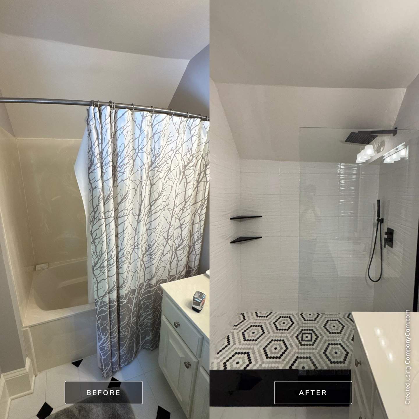 Tub to walk-in shower conversion using Glass door by Prudencio