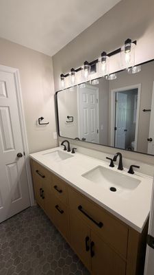 Modern Bathroom Remodel With Quartz Countertops and Hexagonal Tile in Acworth