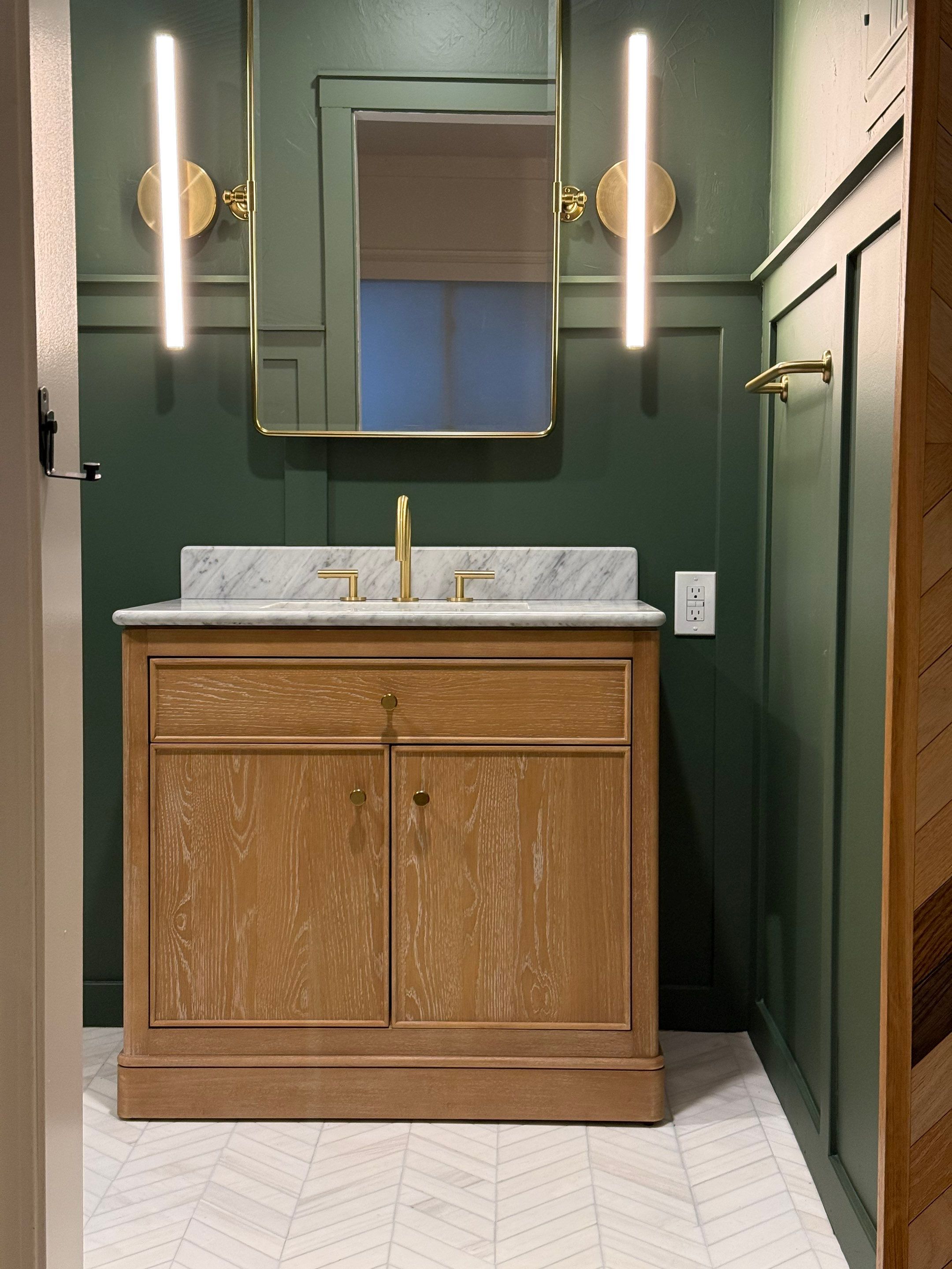 Modern Kitchen and Bathroom Transformation With Herringbone Tile in Lafayette by Hexagon Construction