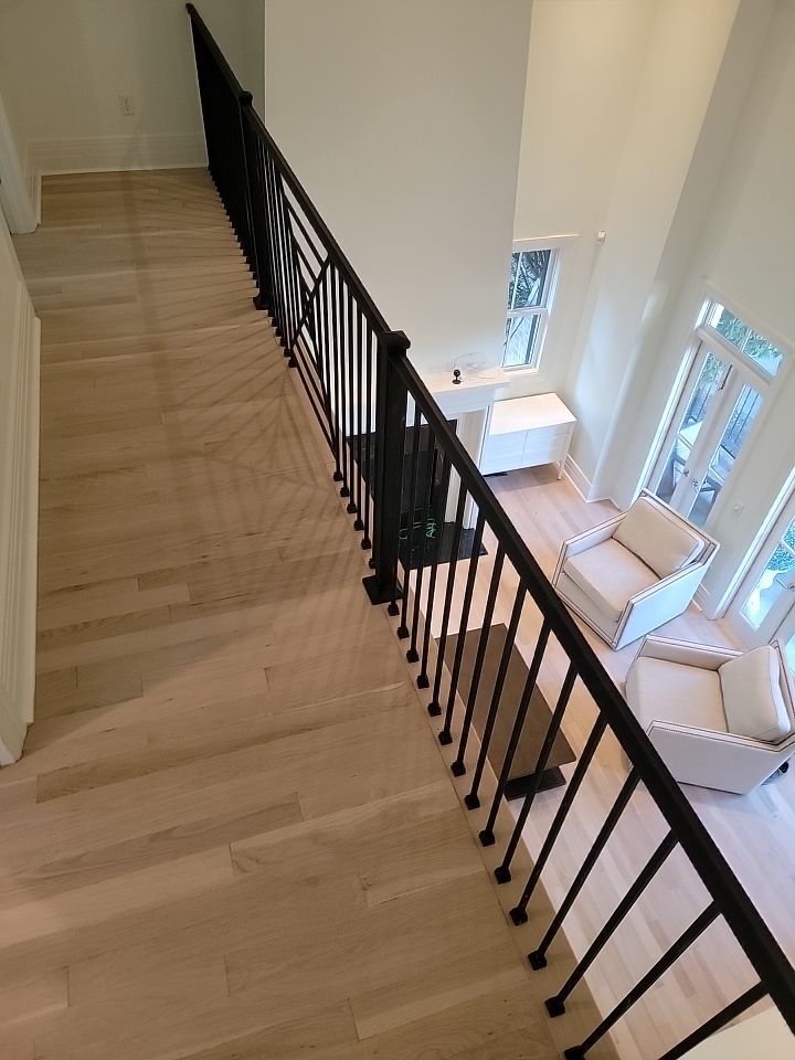 From dark to light, the results are stunning! Beautiful white oak refinish with Country White stain by Footprints Floors of Nashville