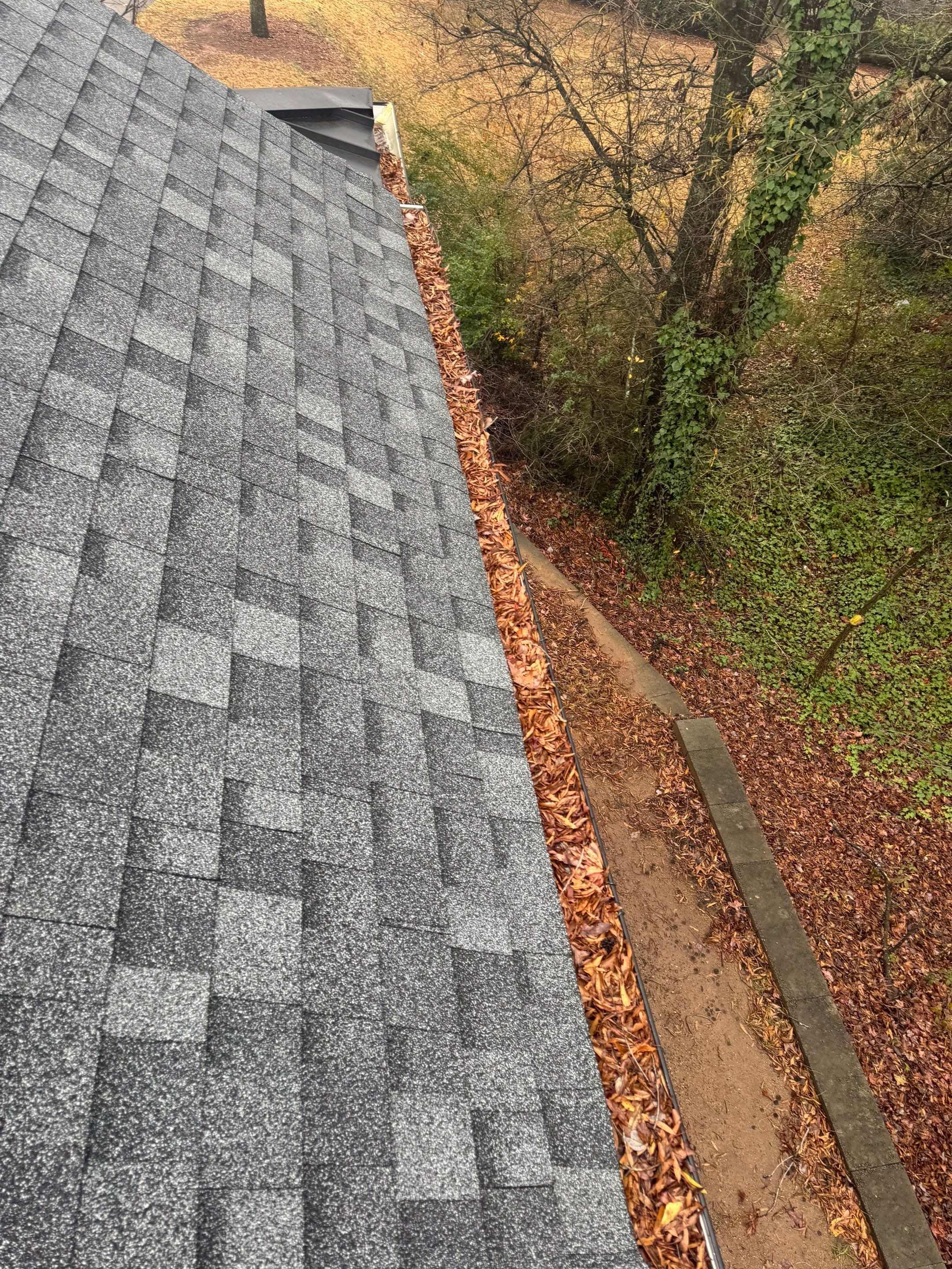 Commercial gutter cleaning Greenville & Spartanburg, SC before photo with filled gutters