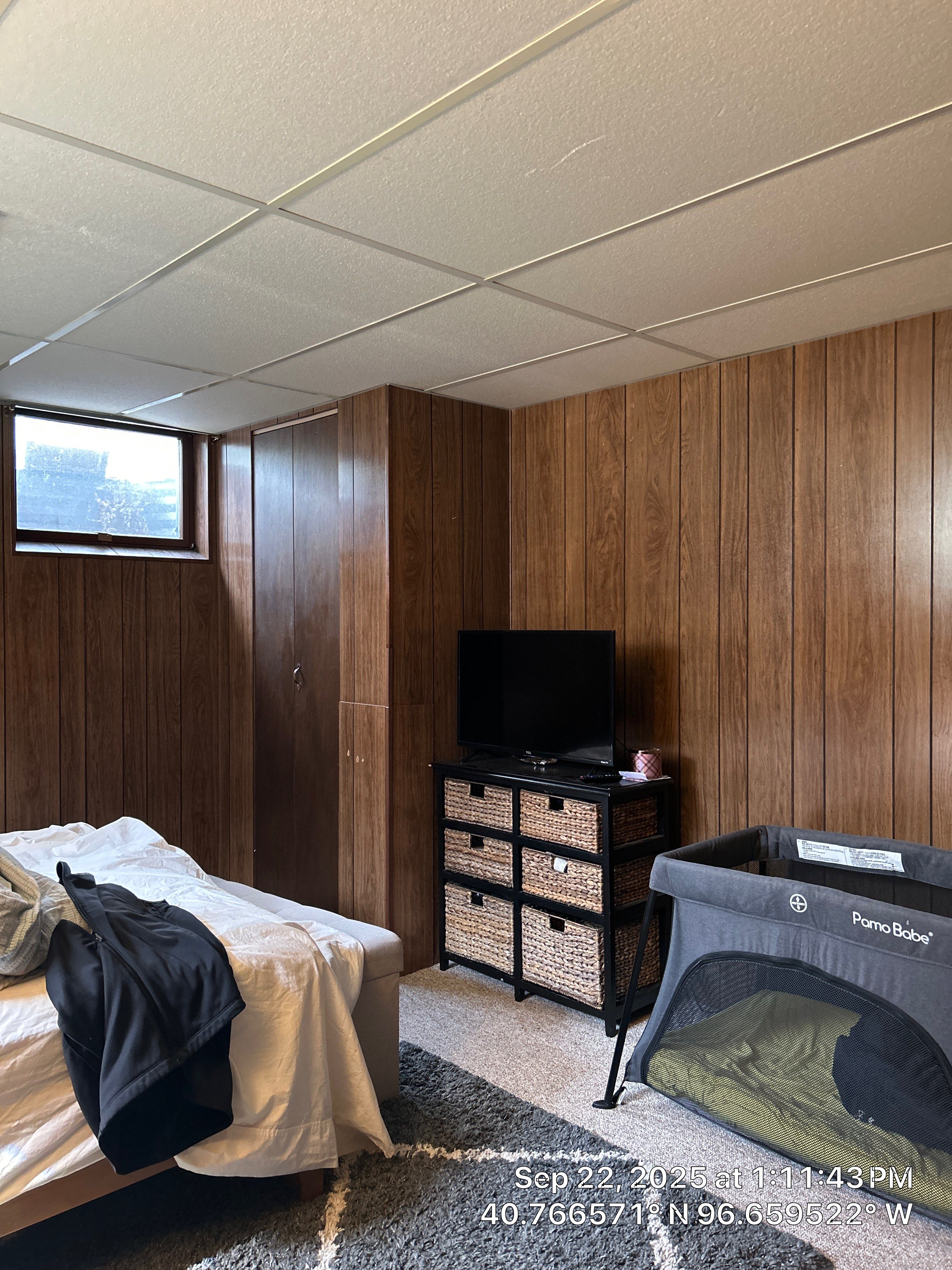 Basement Bedroom Interior Assessment and Ceiling Repair in Lincoln by CompanyCam Sales Demo