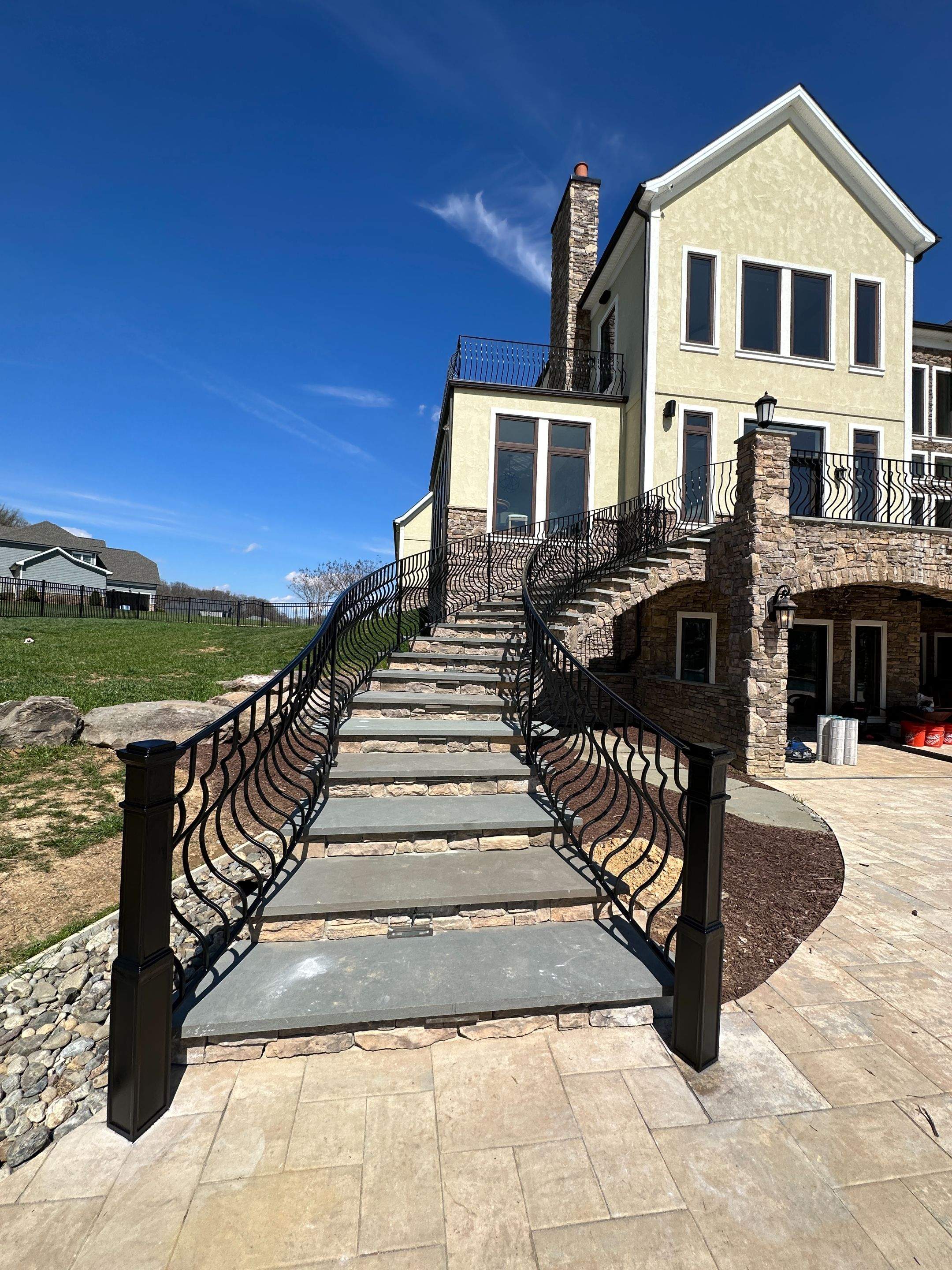 Ornamental Exterior Stair Railings – Custom Slate Surface Mount – Ijamsville, MD by Capitol Iron Works