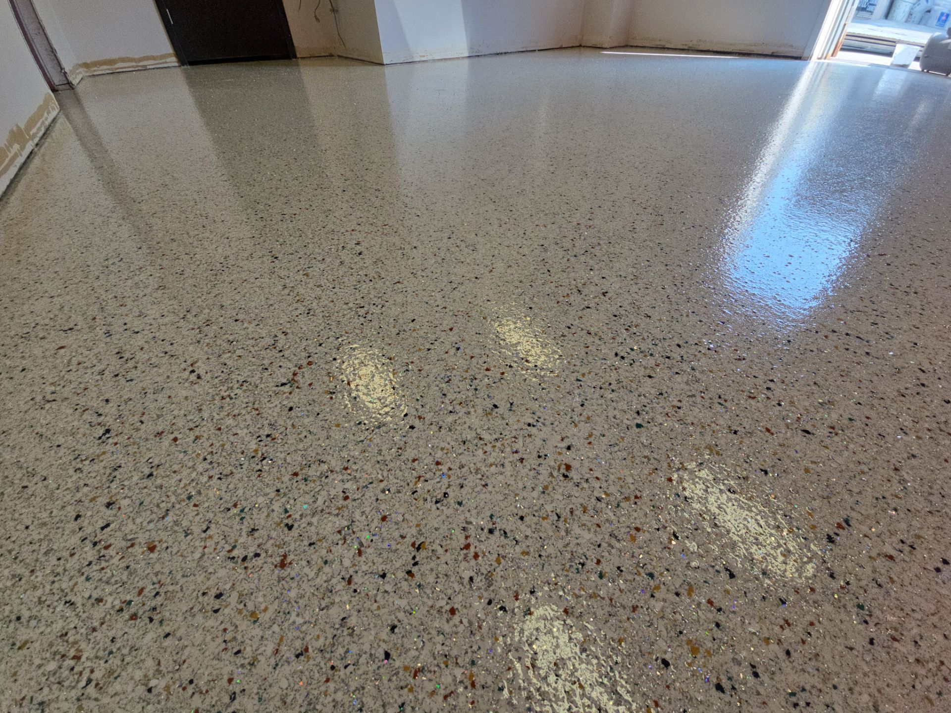 Commercial Floor Transformation using Jawbreaker w 2% Glitter by Croc Coatings, LLC