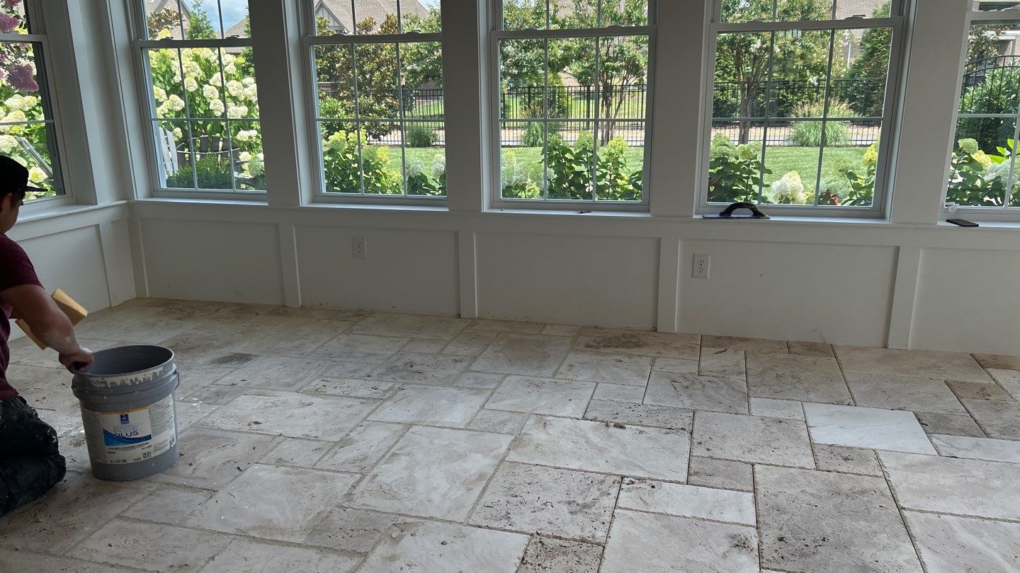 Travertine tile four season room by Footprints Floors of Nashville